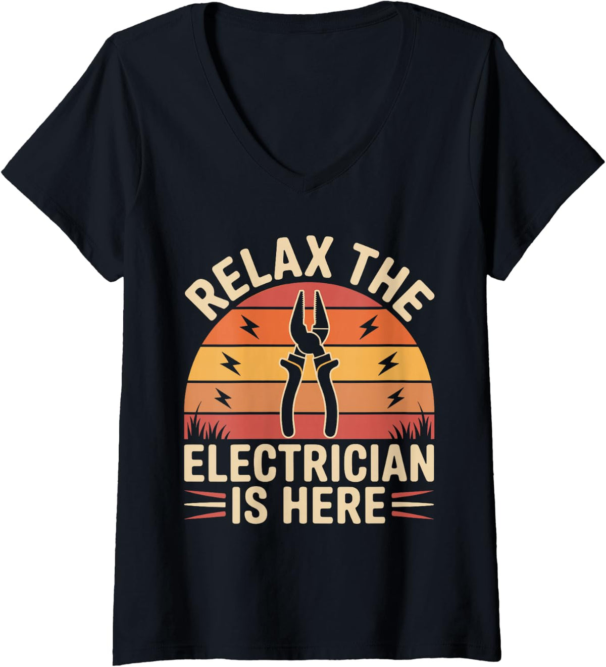 Women's Relax The Electrician is Here V-Neck T-Shirt - Black