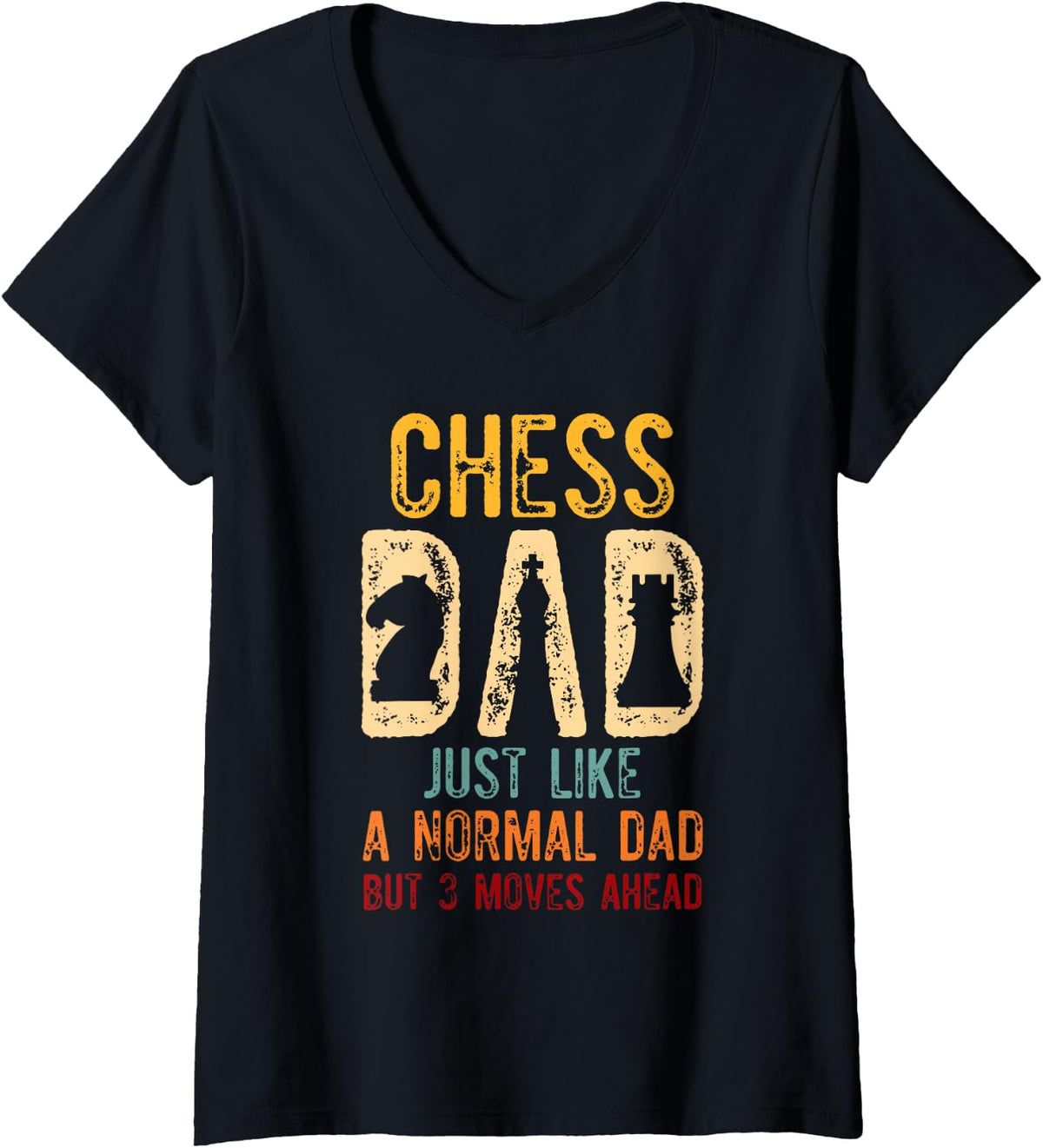 Women's Mens Chess Dad 3 Moves Ahead Chess Playing Father V-Neck T-Shirt - Black