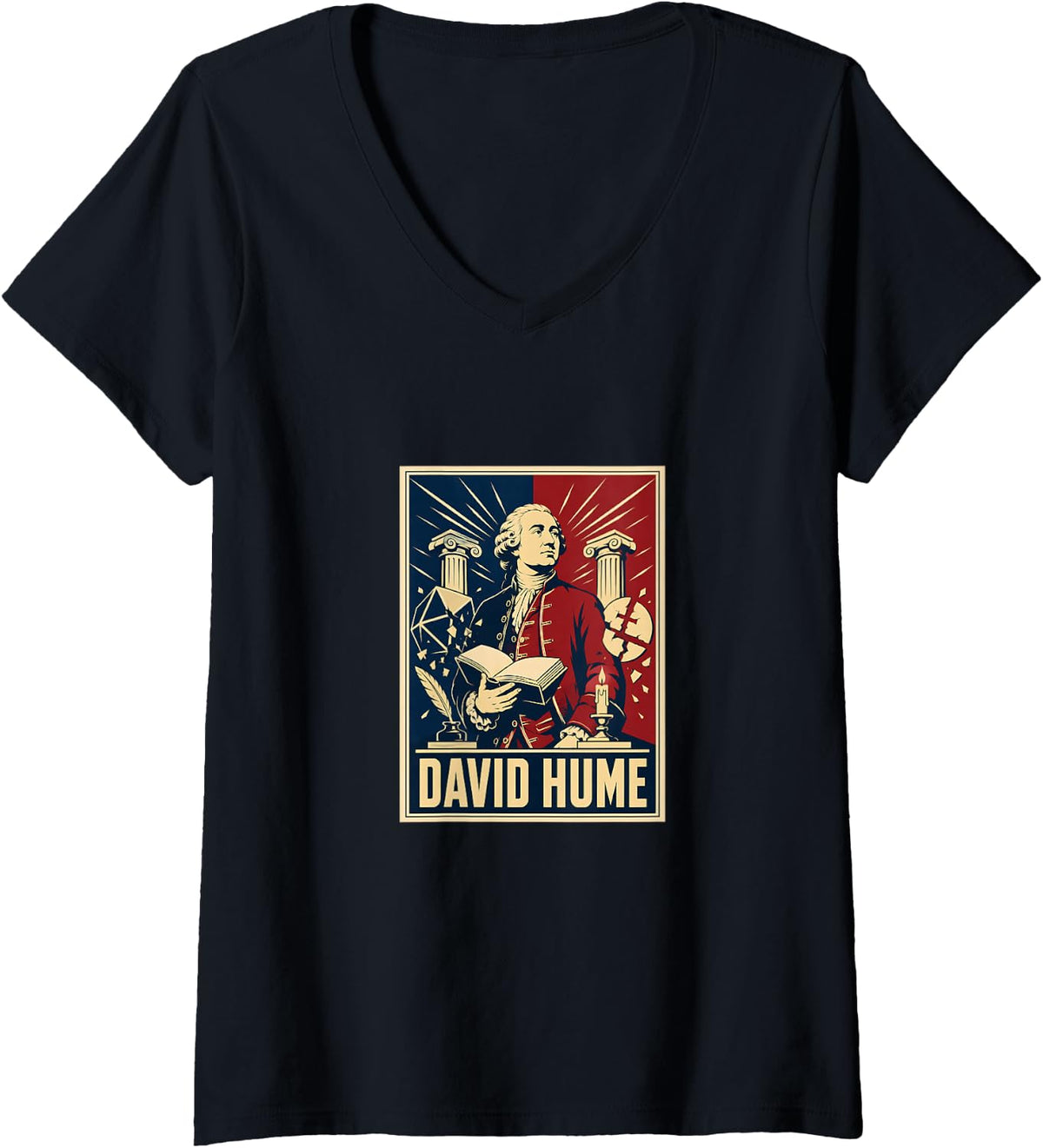 Women's Enlightenment Thinker David Hume Philosophy V-Neck T-Shirt - Black