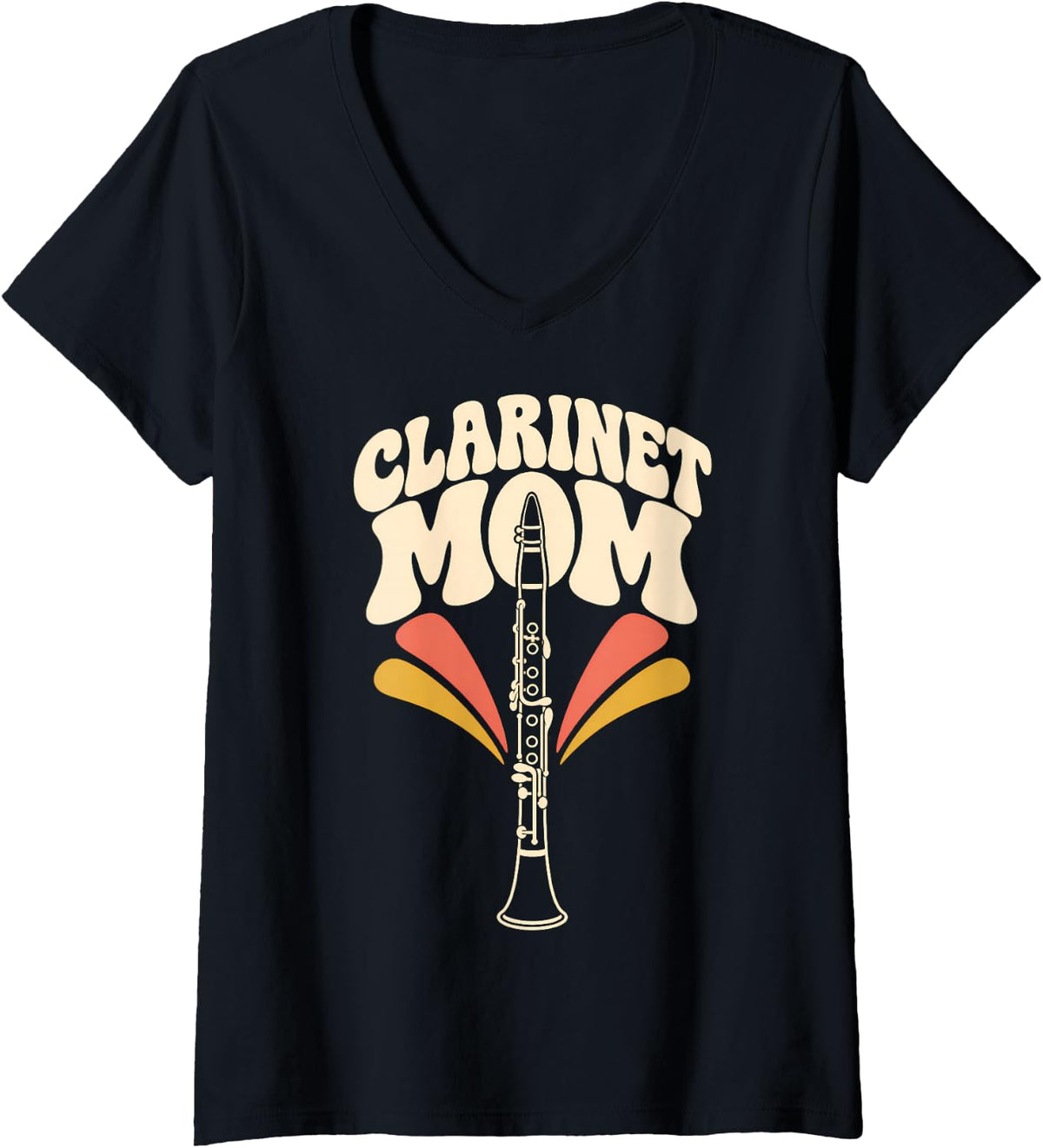 Women's Clarinet Mom Player Band Music V-Neck T-Shirt - Black