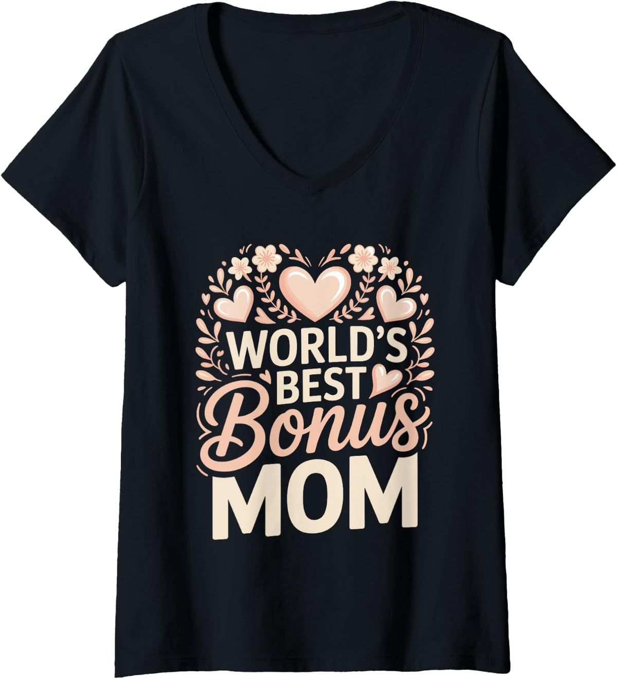 Women's World's Best Bonus Mom Stepmom V-Neck T-Shirt - Black