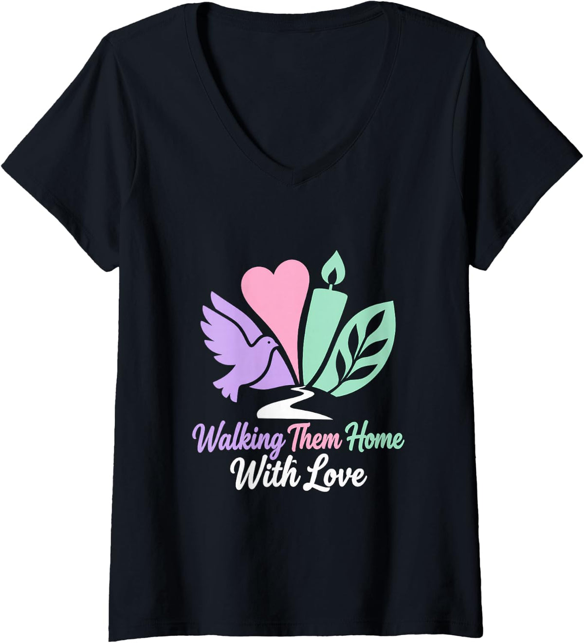 Women's Hospice Nurse Walking Them Home Palliative Care V-Neck T-Shirt - Black
