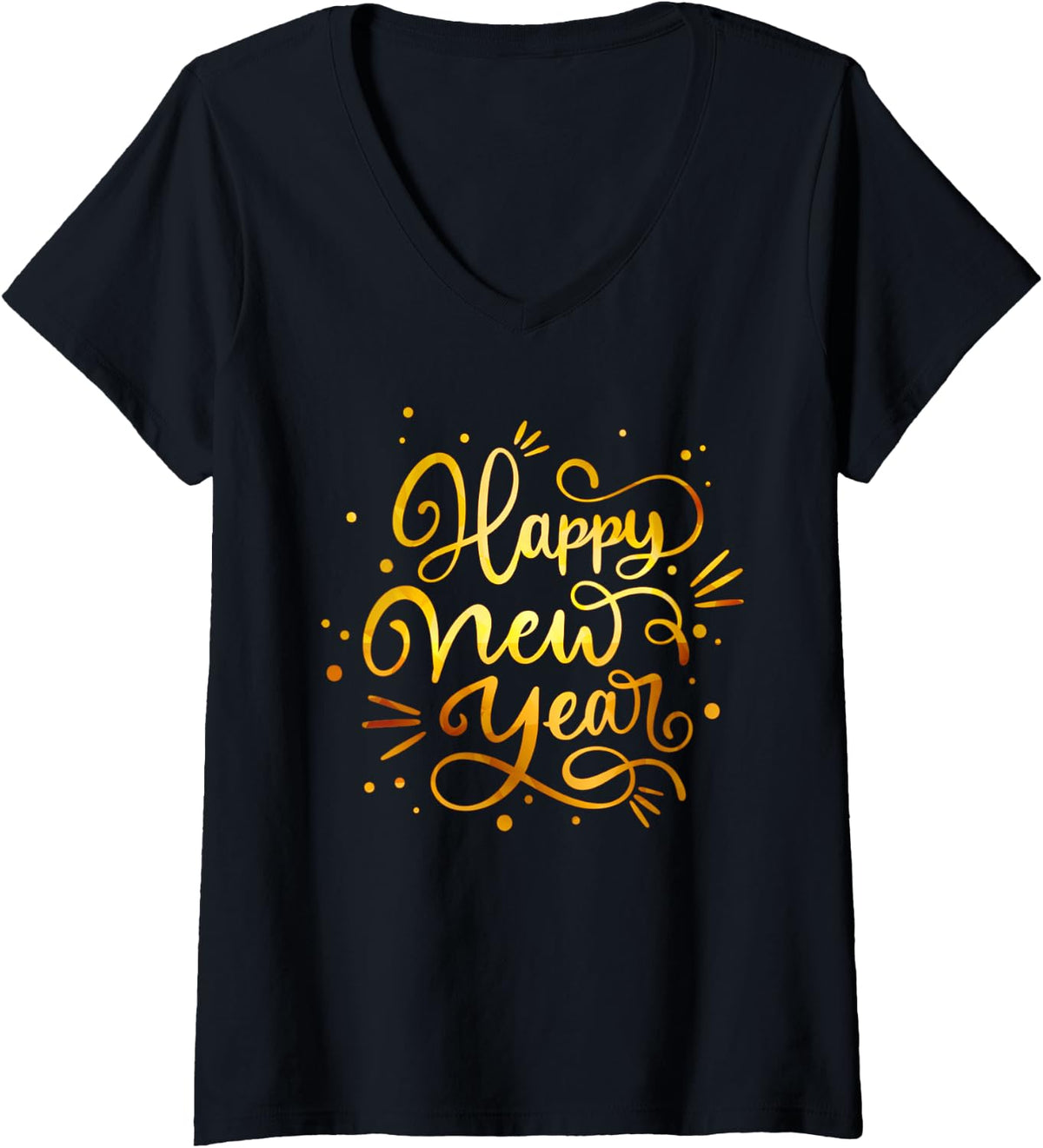 Women's Happy New Year 2025 New Years Eve Party Countdown Fireworks V-Neck T-Shirt - Black