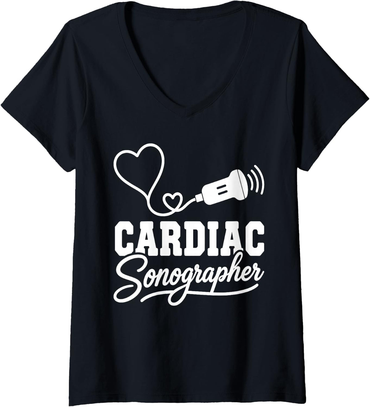 Women's Cardiac Sonographer Art for Men Women Echo Tech Sonography V-Neck T-Shirt - Black