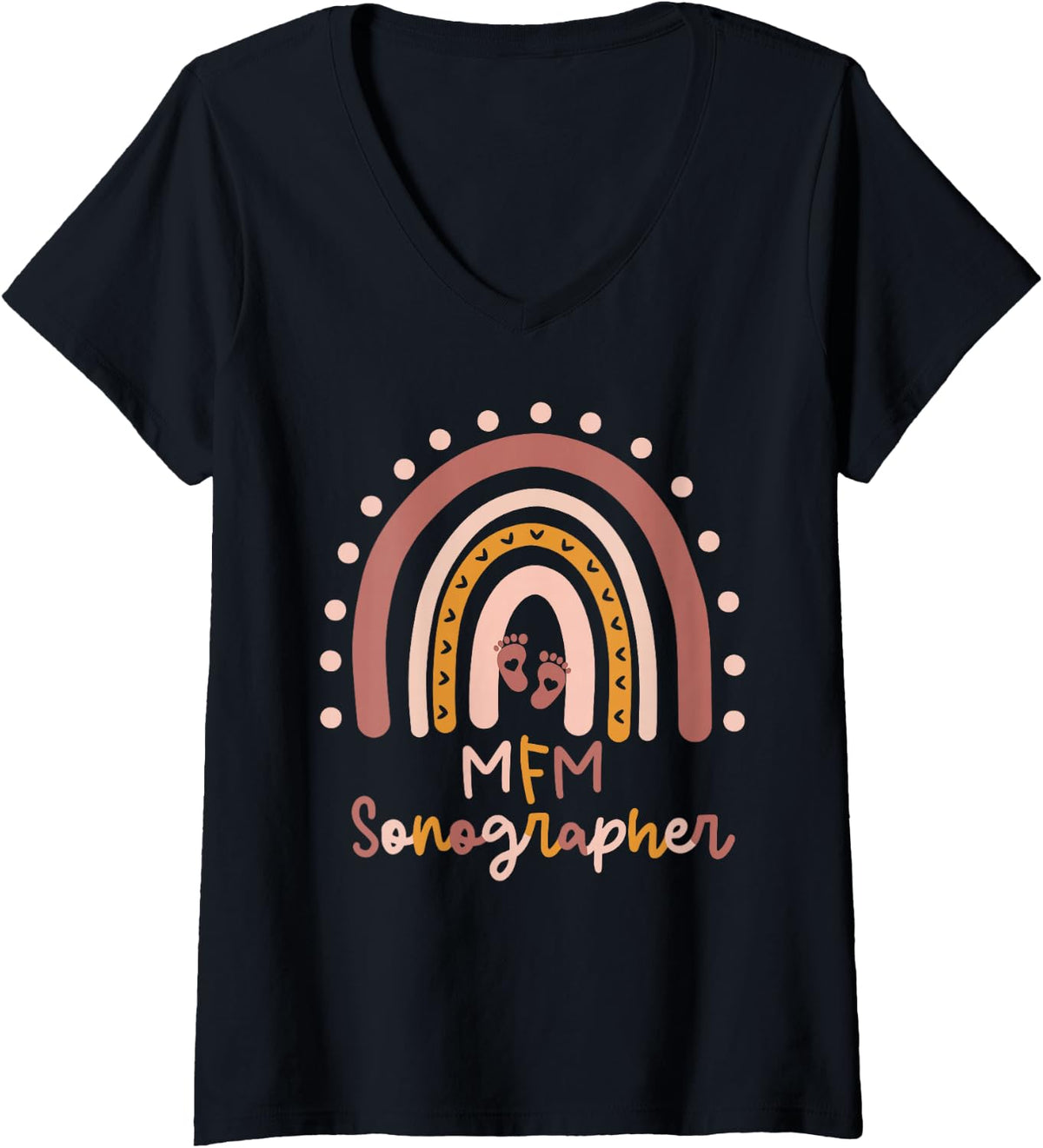 Women's Rainbow MFM Sonographer Ultrasound Tech Sonography V-Neck T-Shirt - Black