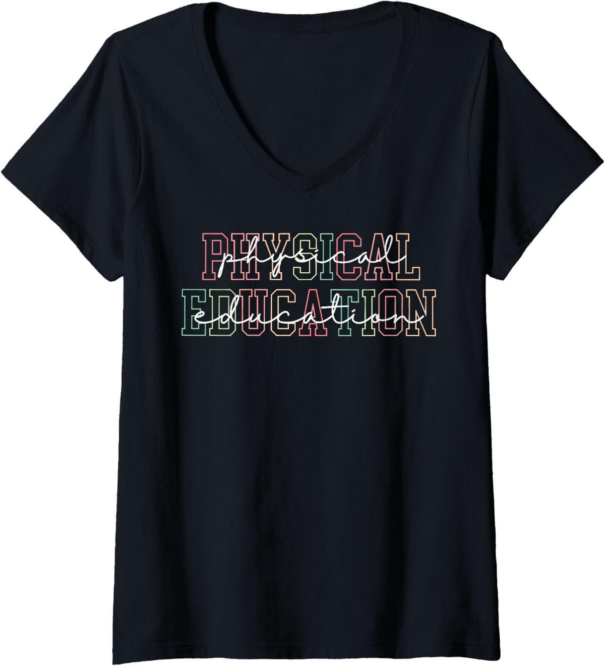 Women's Physical Education PE Teacher Coach Back to School Retro V-Neck T-Shirt - Black