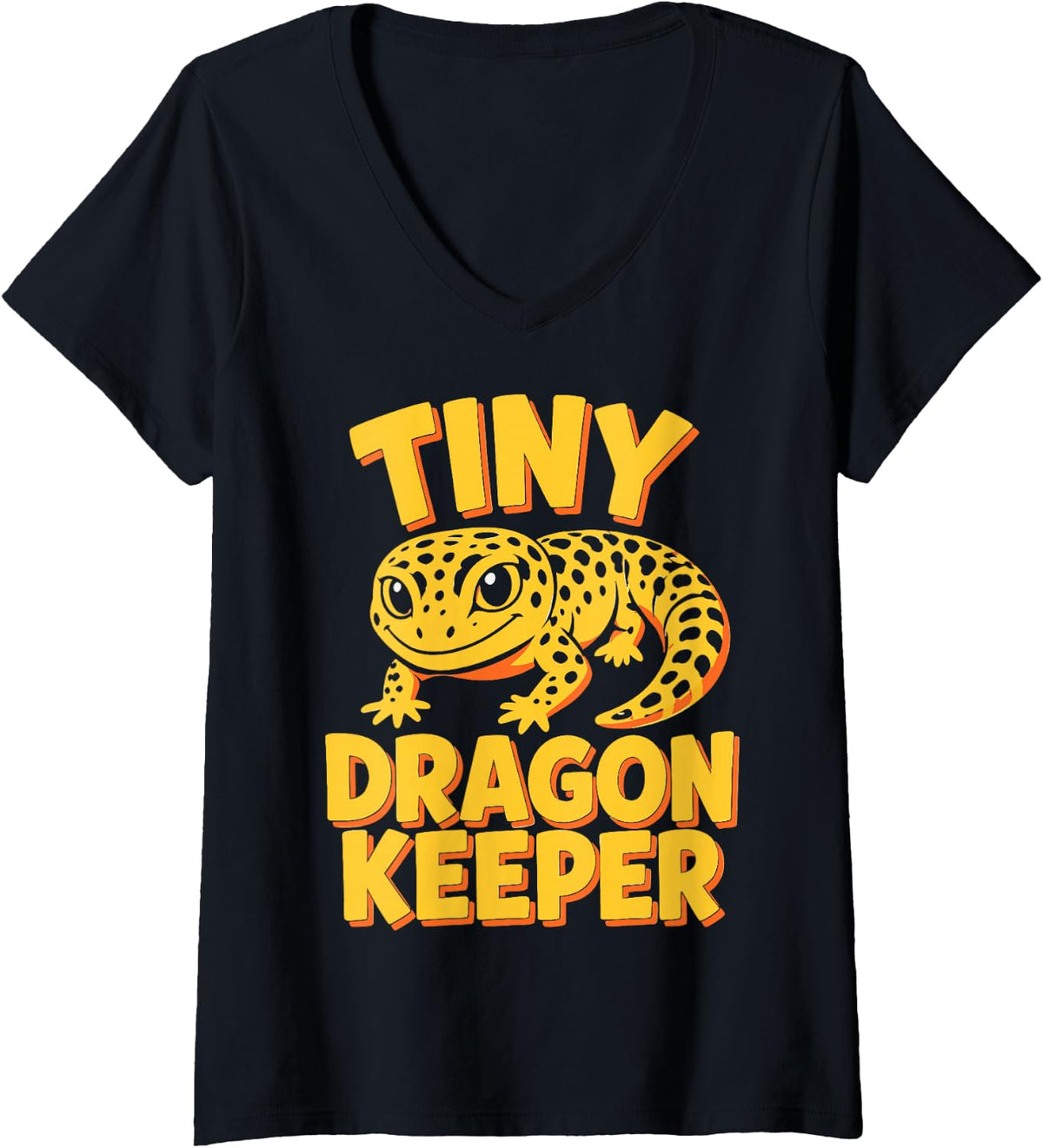 Women's Leopard Gecko Humor Mom Dad Lizard Keeper V-Neck T-Shirt - Black