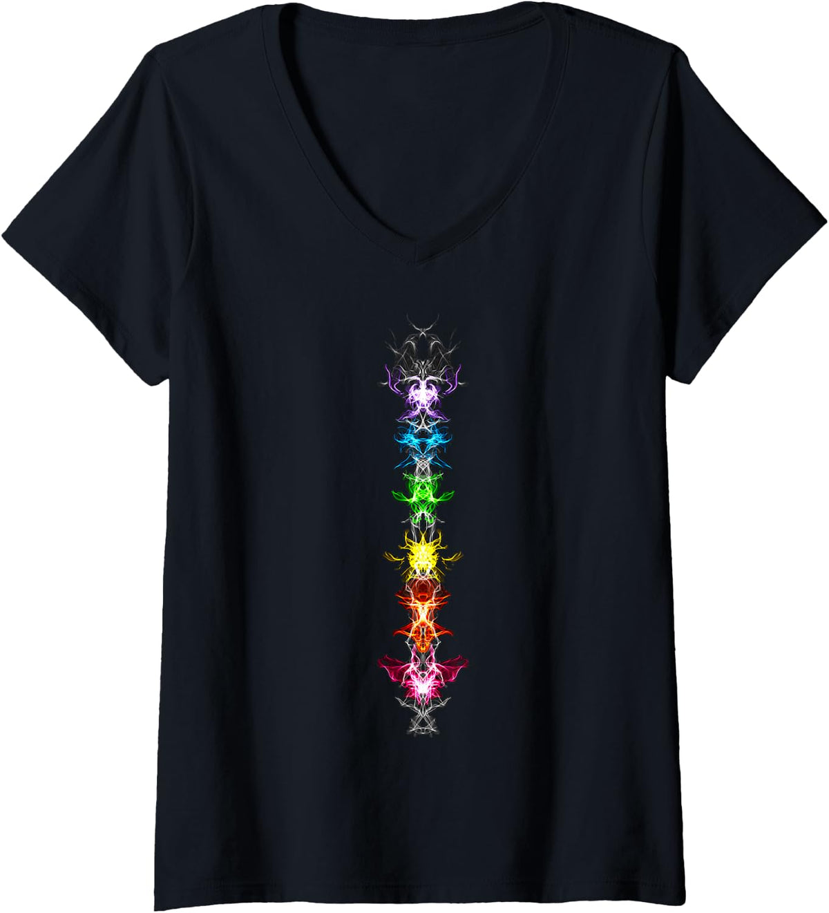 Womens Fractal, Chakra, Buddhism Yoga, Rainbow, Symbol Spirituality V-Neck T-Shirt - Black