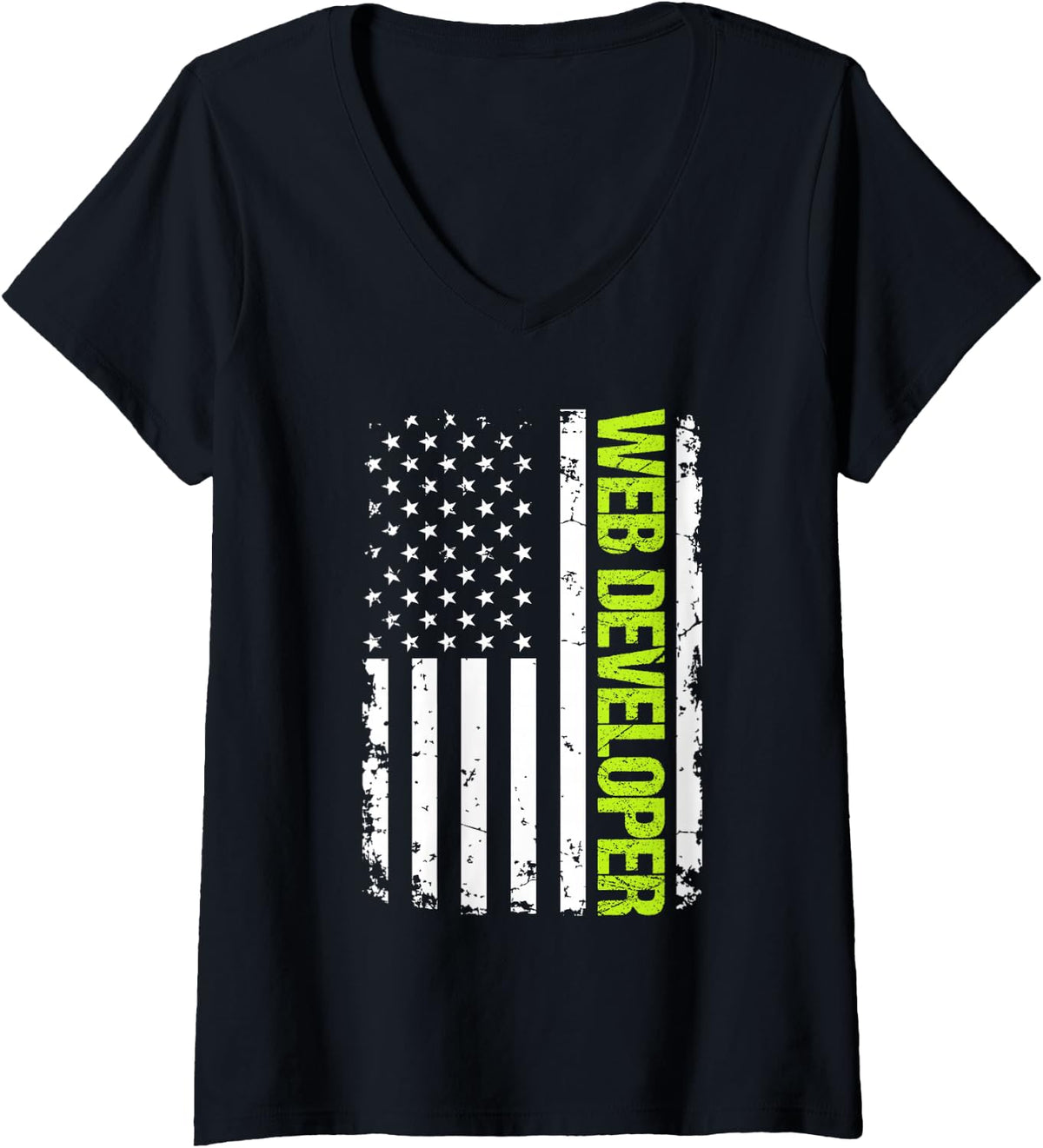 Women's Web Developer USA Flag V-Neck T-Shirt - Black