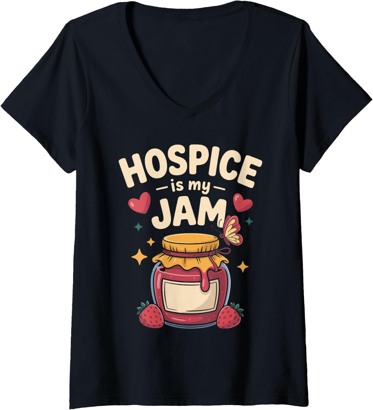 Women's Hospice is My Jam Nurse Palliative Care V-Neck T-Shirt - Black