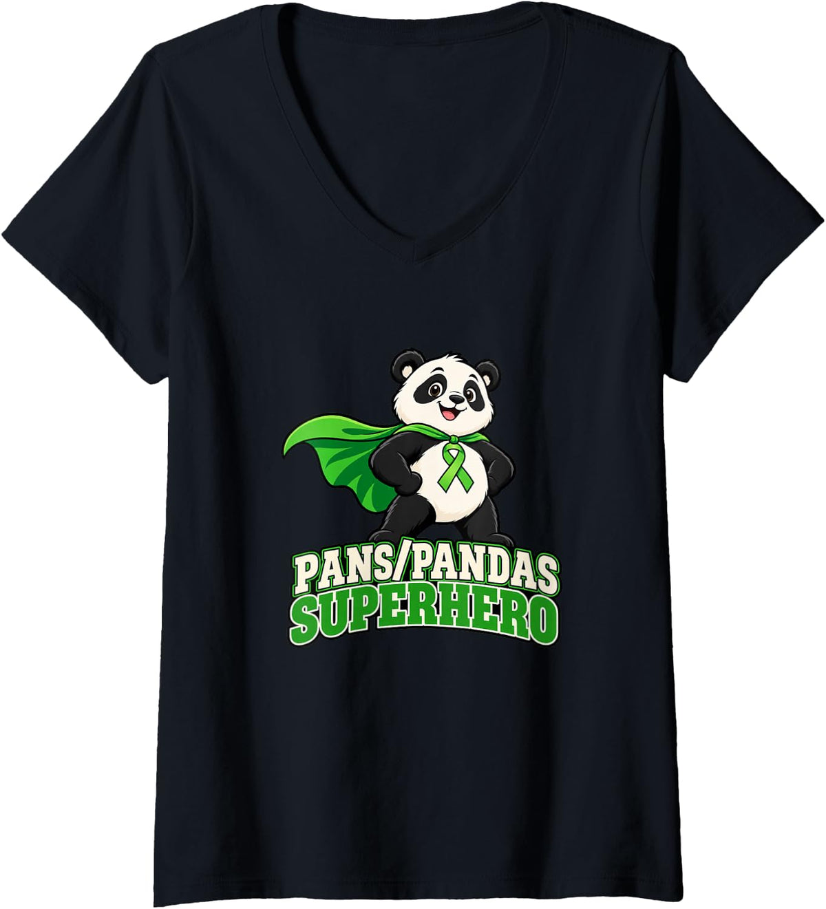 Women's Pans Pandas Superhero Panda Family Awareness Support V-Neck T-Shirt - Black