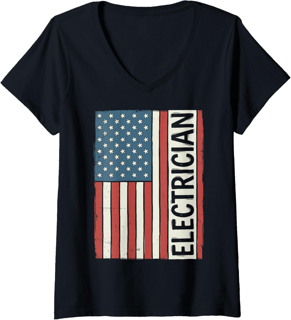 Women's Electrician American US Flag Electrical Tools Lightning Tee V-Neck T-Shirt - Black