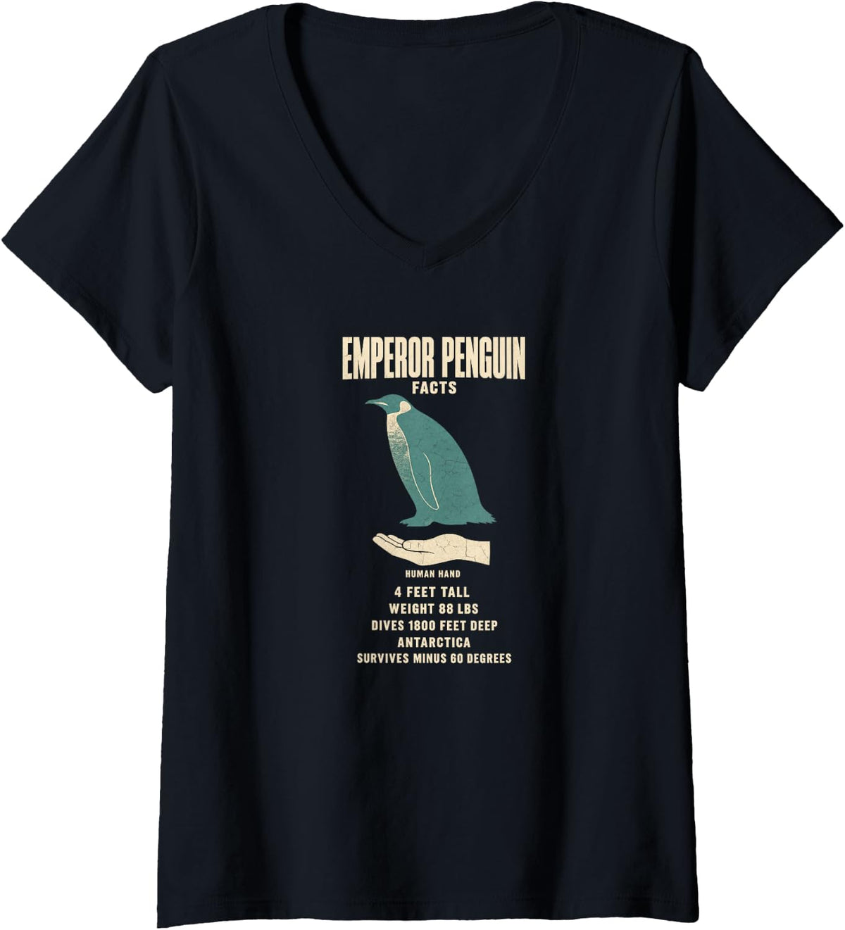 Women's Emperor Penguin Facts Animal Record Size Comparison Chart V-Neck T-Shirt - Black