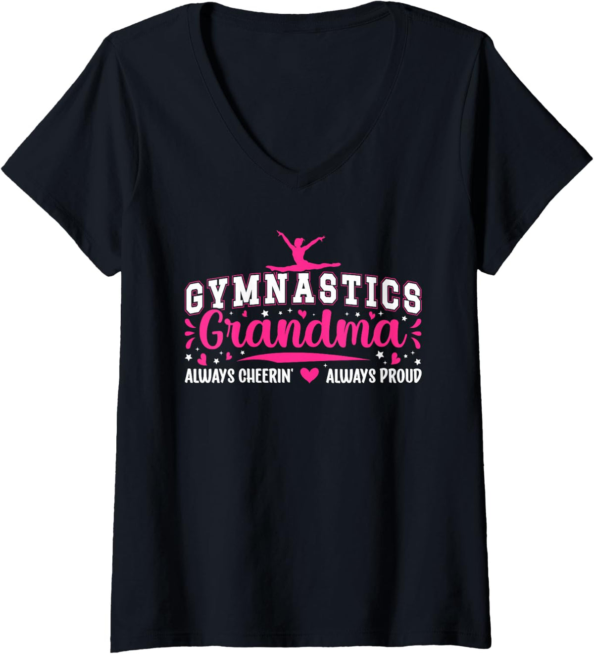 Women's Gymnastics Grandma Always Proud Gymnast Grandmother V-Neck T-Shirt - Black