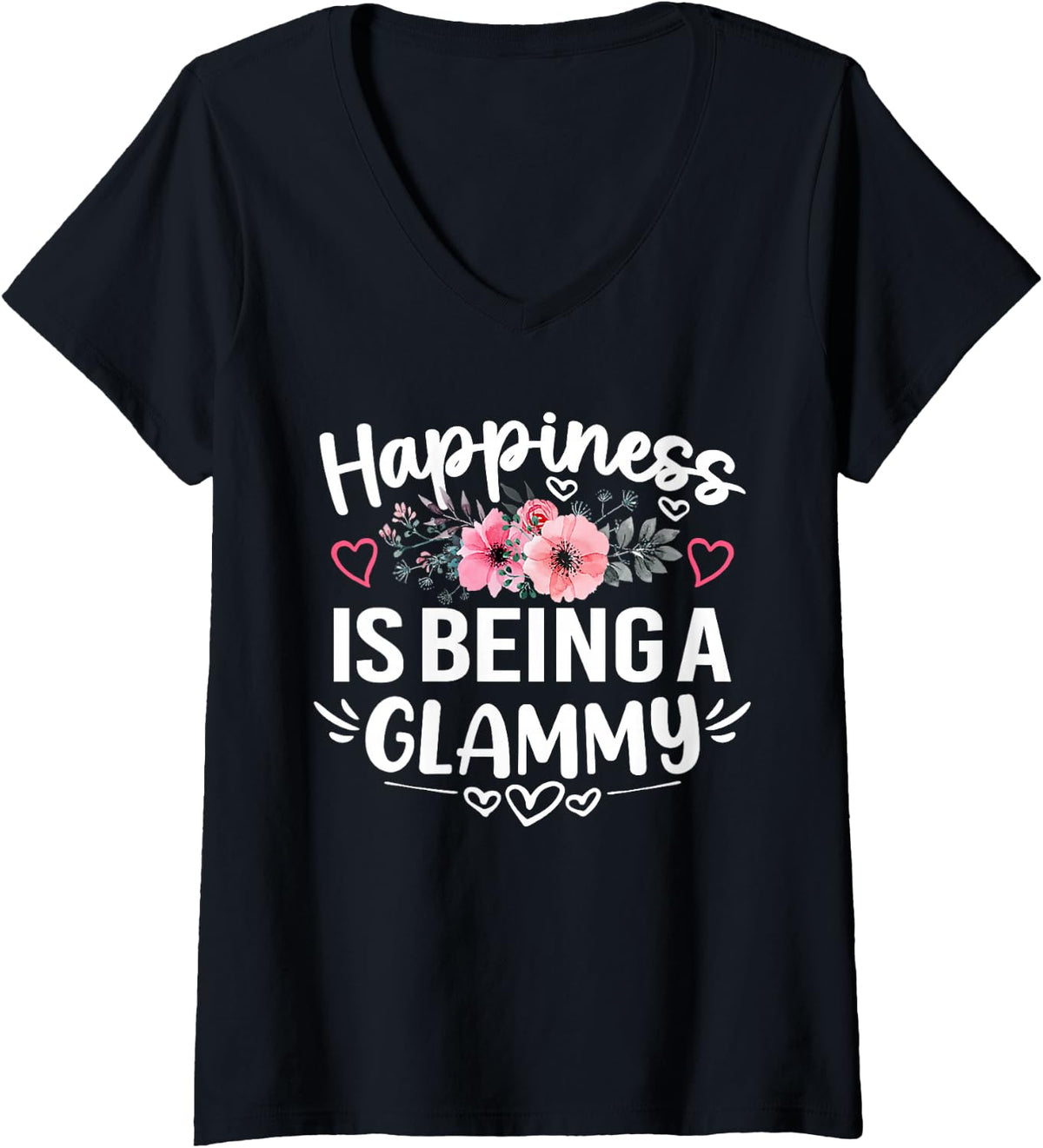 Womens Happiness Is Being A Glammy Funny Mother's Day Grandma V-Neck T-Shirt - Black