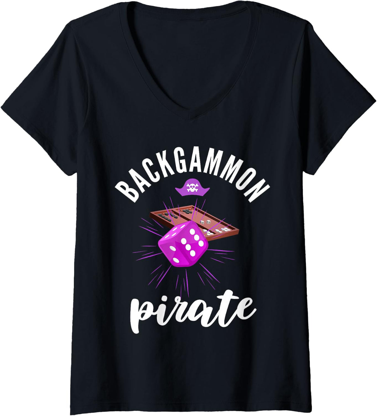 Women's Backgammon Pirate Game Tournament Humor V-Neck T-Shirt - Black