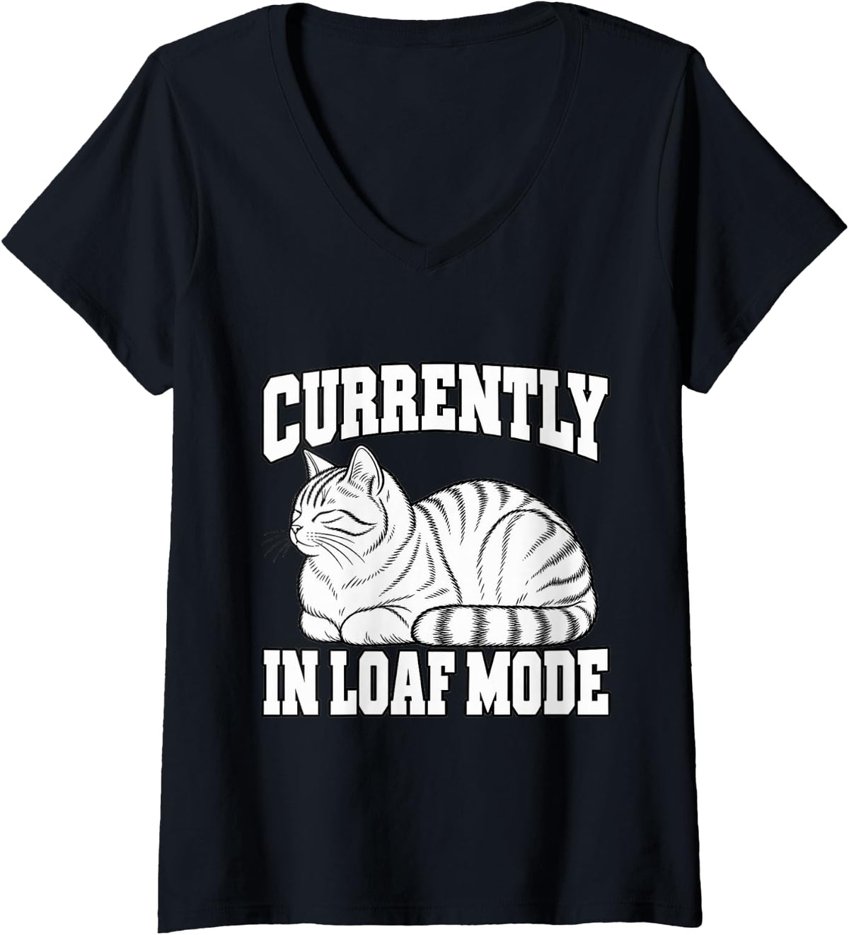 Women's Tabby Cat Currently in Loaf Mode Funny Stripes Kitten Feline V-Neck T-Shirt - Black