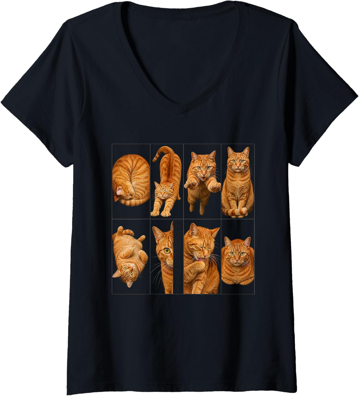 Women's Orange Tabby Cat Funny Cat Mom V-Neck T-Shirt - Black