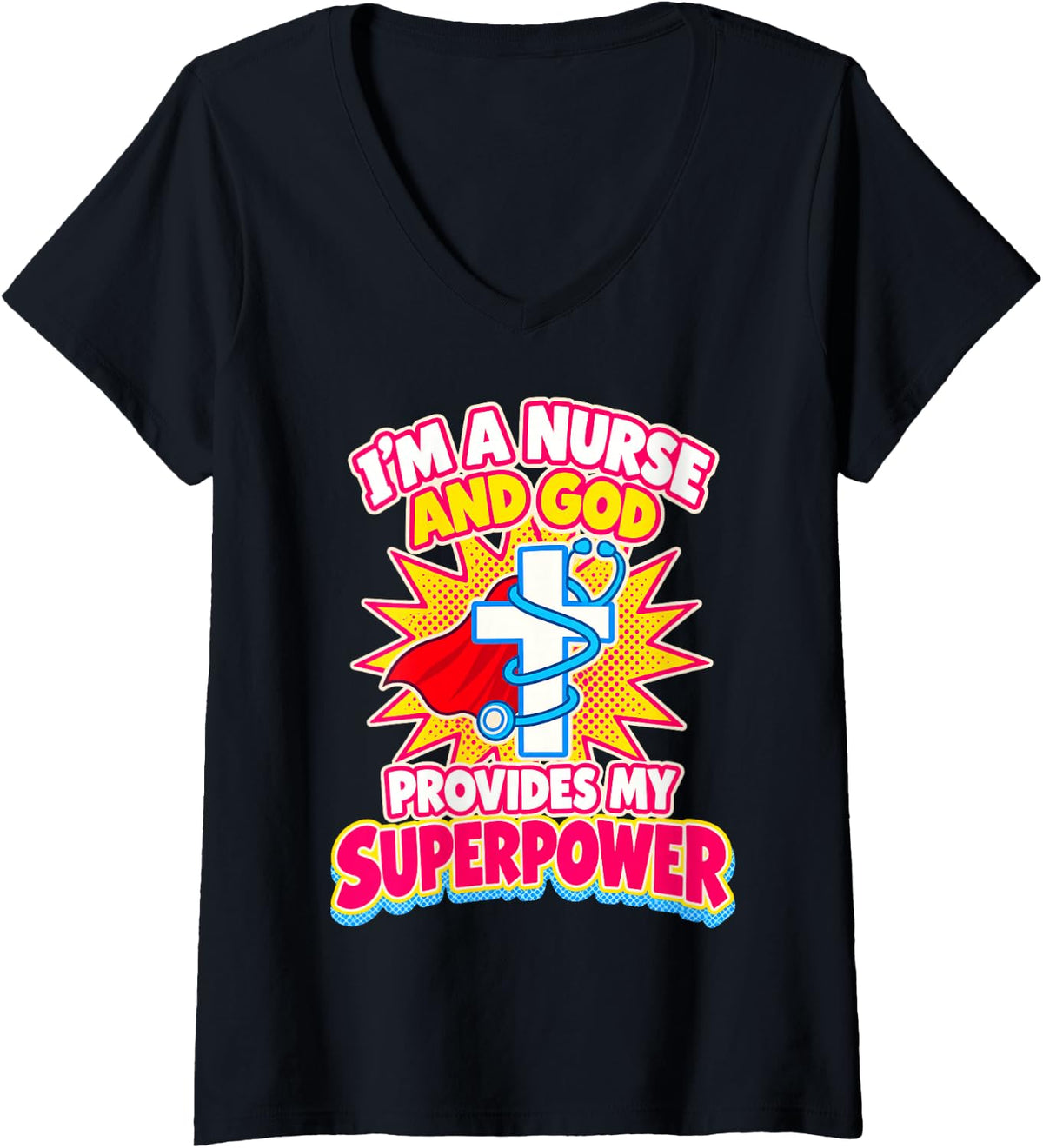 Women's Nurse and God's Jesus Faith God CNA Christian Nurse V-Neck T-Shirt - Black