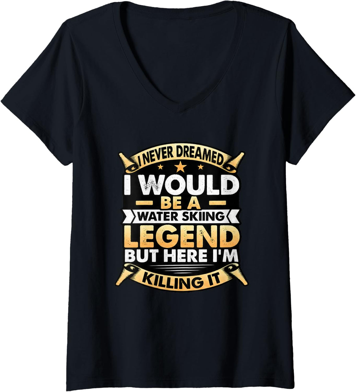 Women's Funny Water Sports Boating Water Skier Water Skiing Legend V-Neck T-Shirt - Black