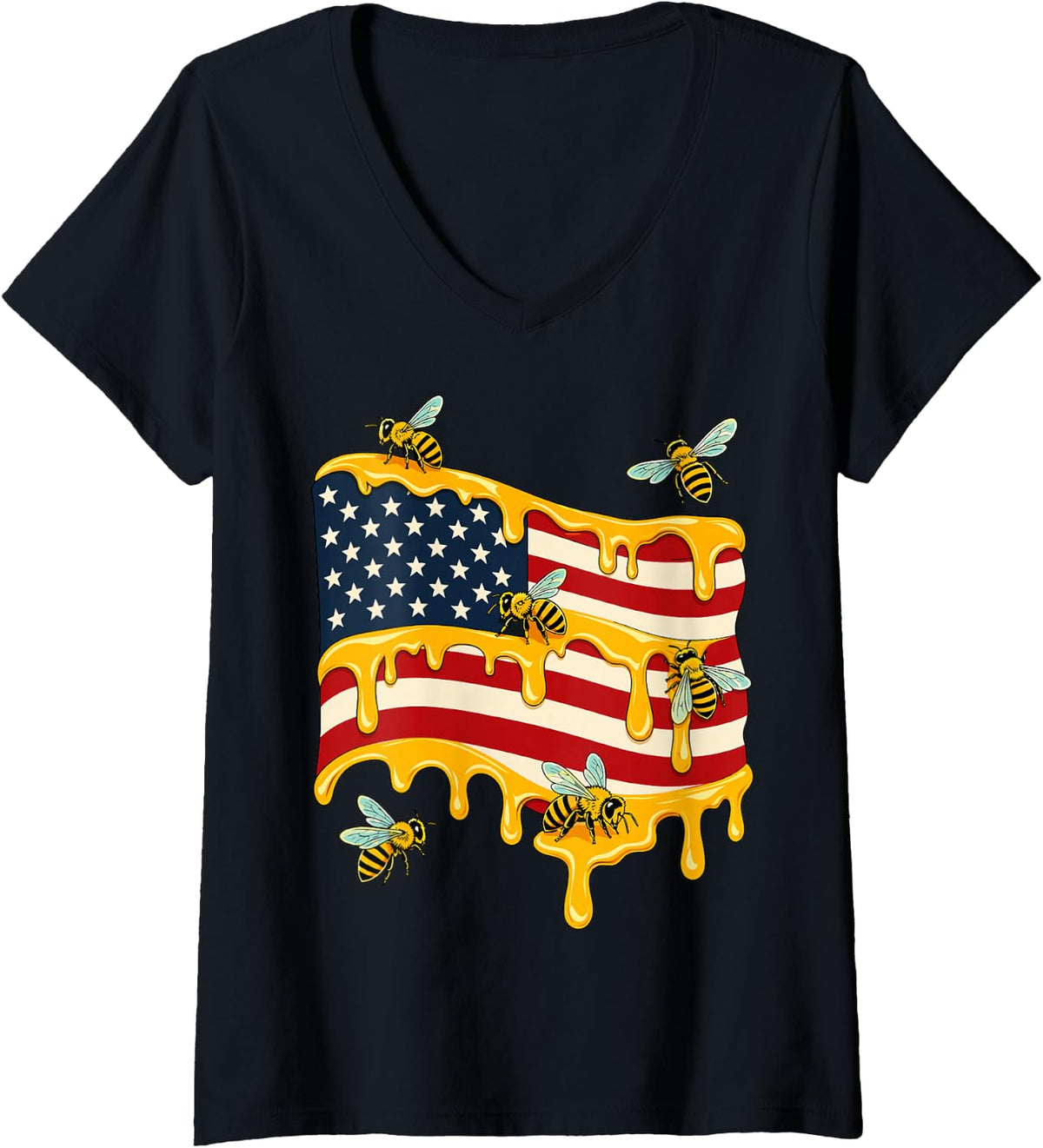 Women's American Beekeeper Honey Beekeeping USA Apiary V-Neck T-Shirt - Black