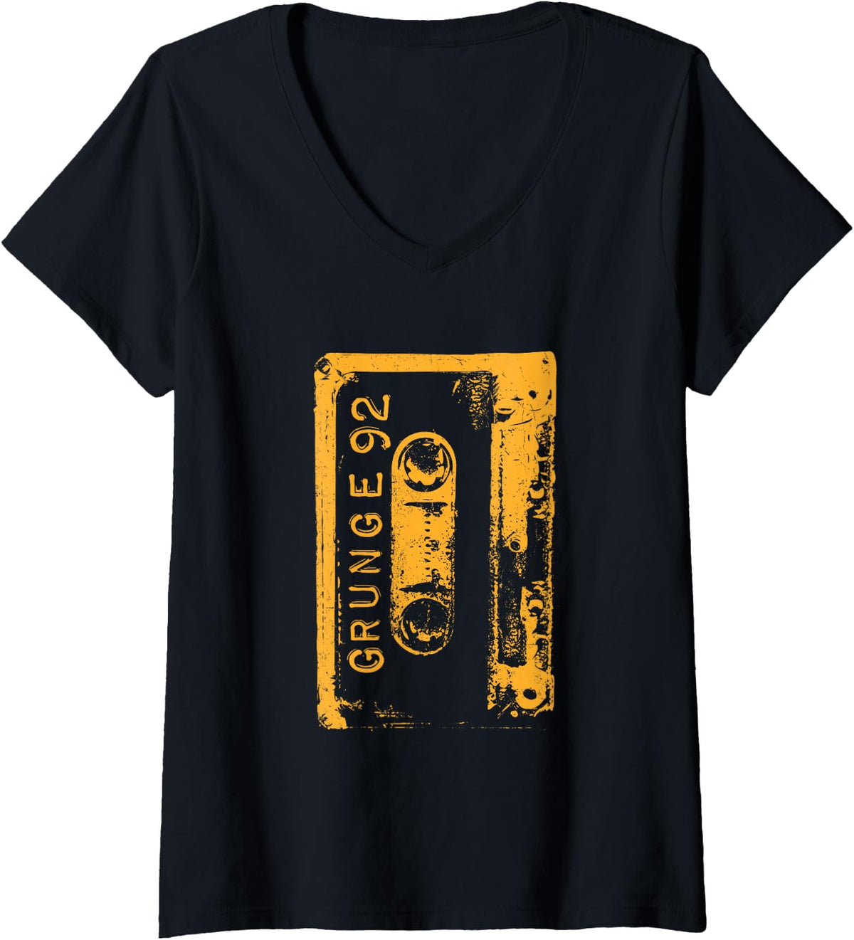 Womens Grunge 90's Vintage Concert Mixtape Retro V-Neck T-Shirt - Black