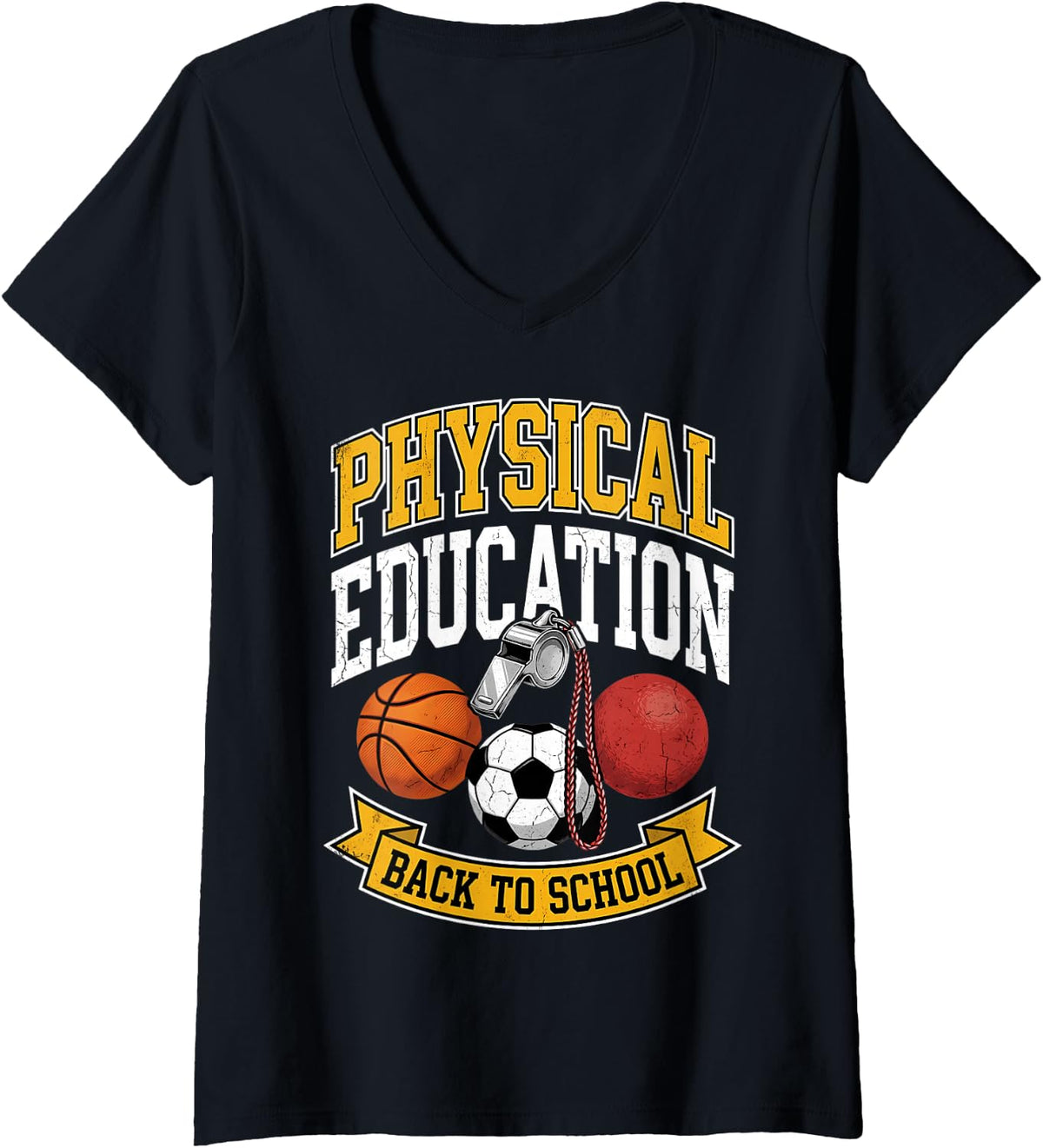 Women's Physical Education Back to School PE Teacher V-Neck T-Shirt - Black