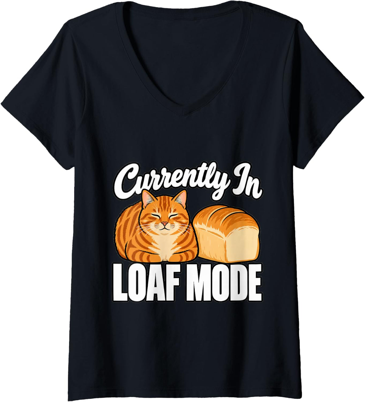 Women's Tabby Cat Currently in Loaf Mode Owner Funny Stripes Feline V-Neck T-Shirt - Black