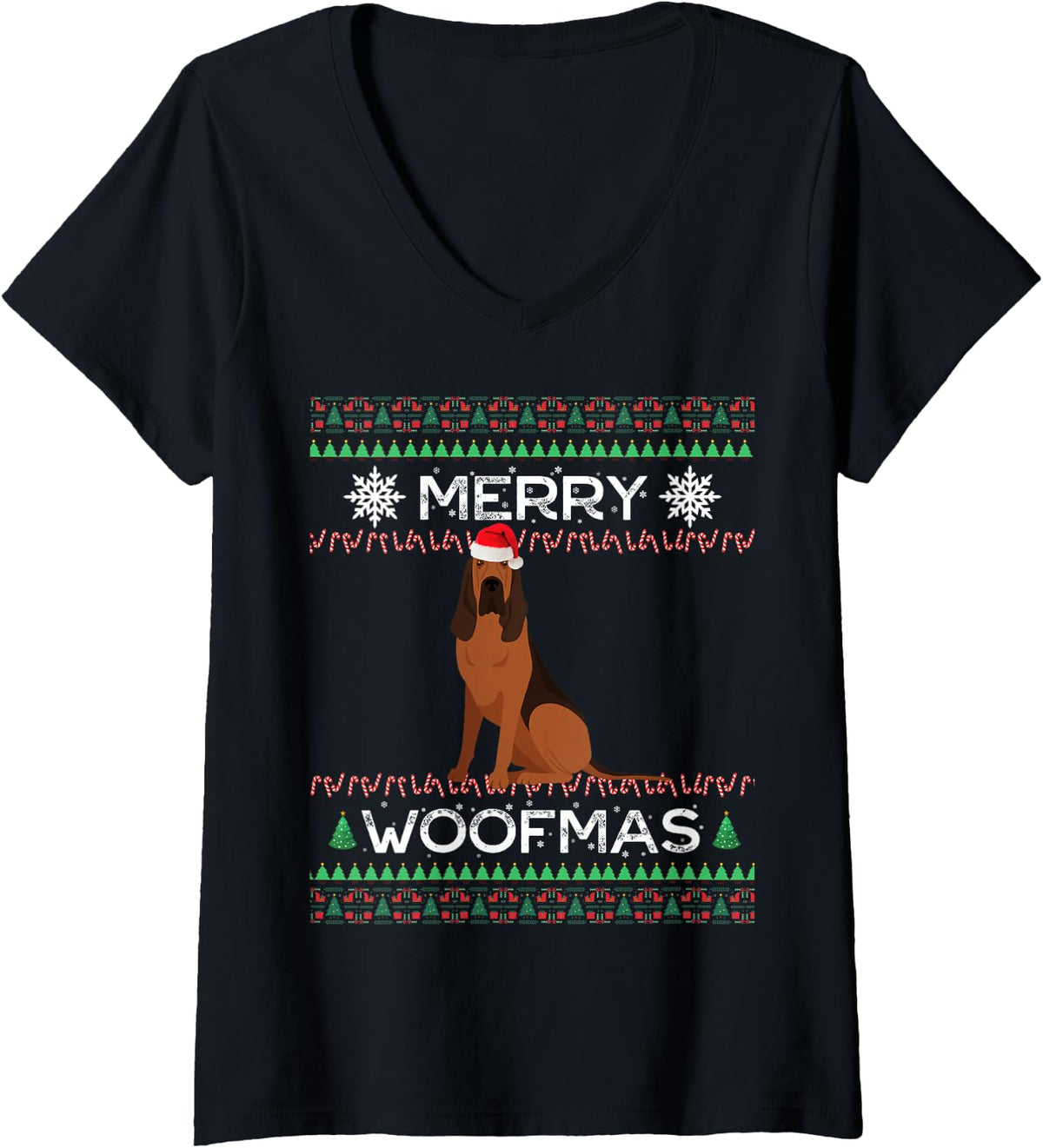 Women's Bloodhound Christmas V-Neck T-Shirt - Black