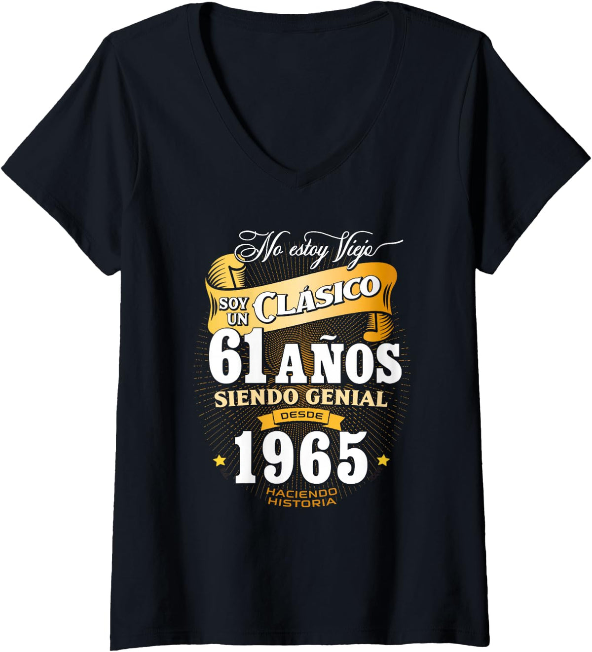 Women's Vintage 61st Birthday Men Funny 1965 61 Birthday Spanish V-Neck T-Shirt - Black