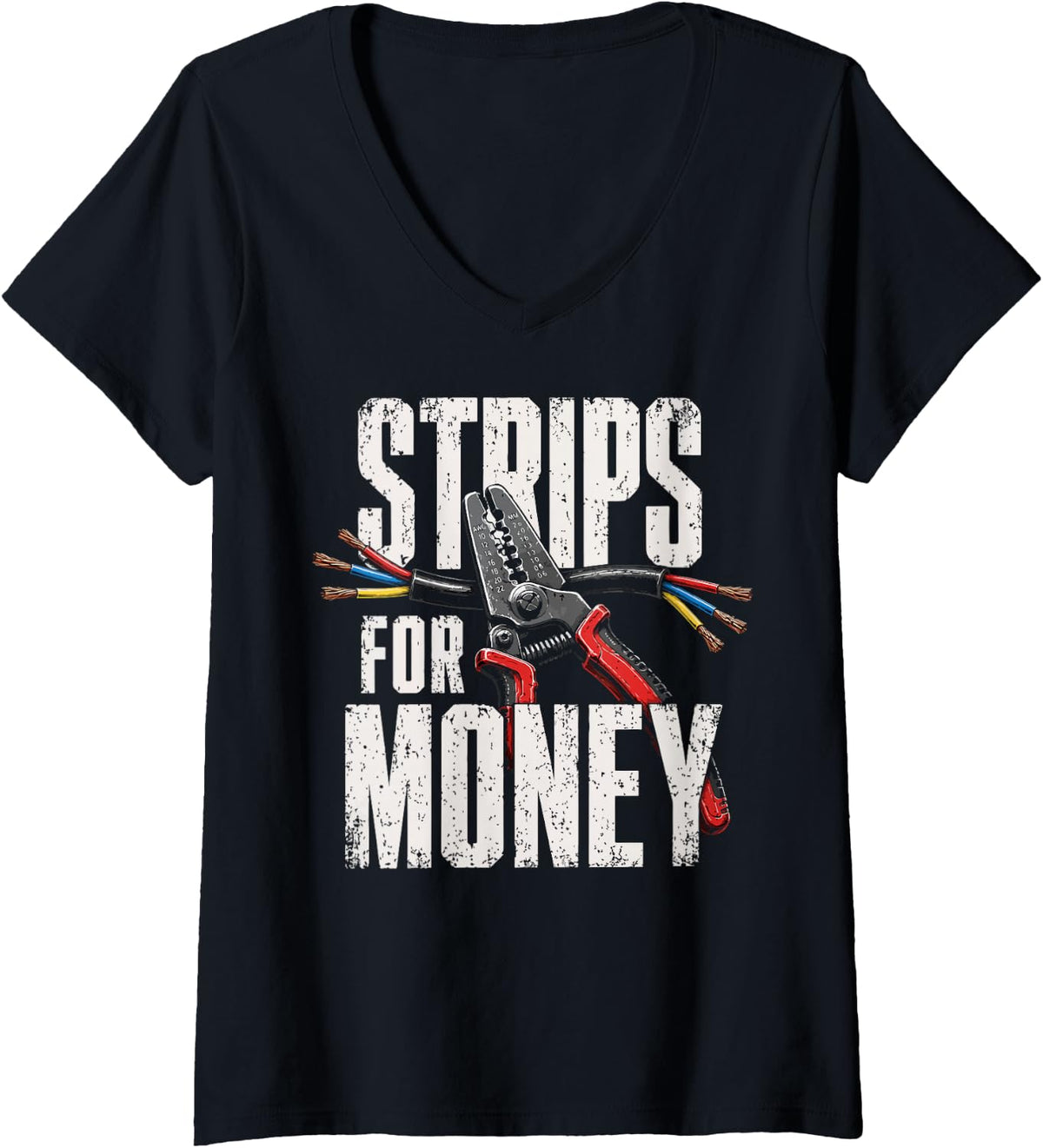 Women's Funny Electrician Art for Men Women Electrical Electrician V-Neck T-Shirt - Black