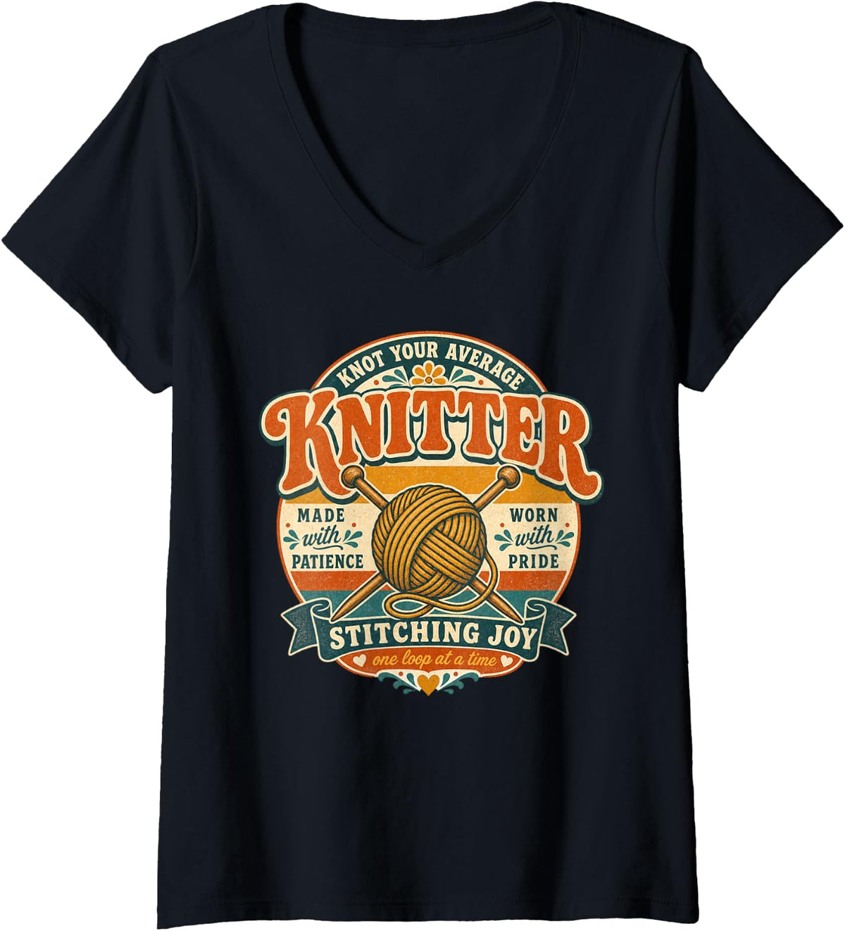 Women's Funny Knit Conversation Starter Knot Your Average Knitter V-Neck T-Shirt - Black