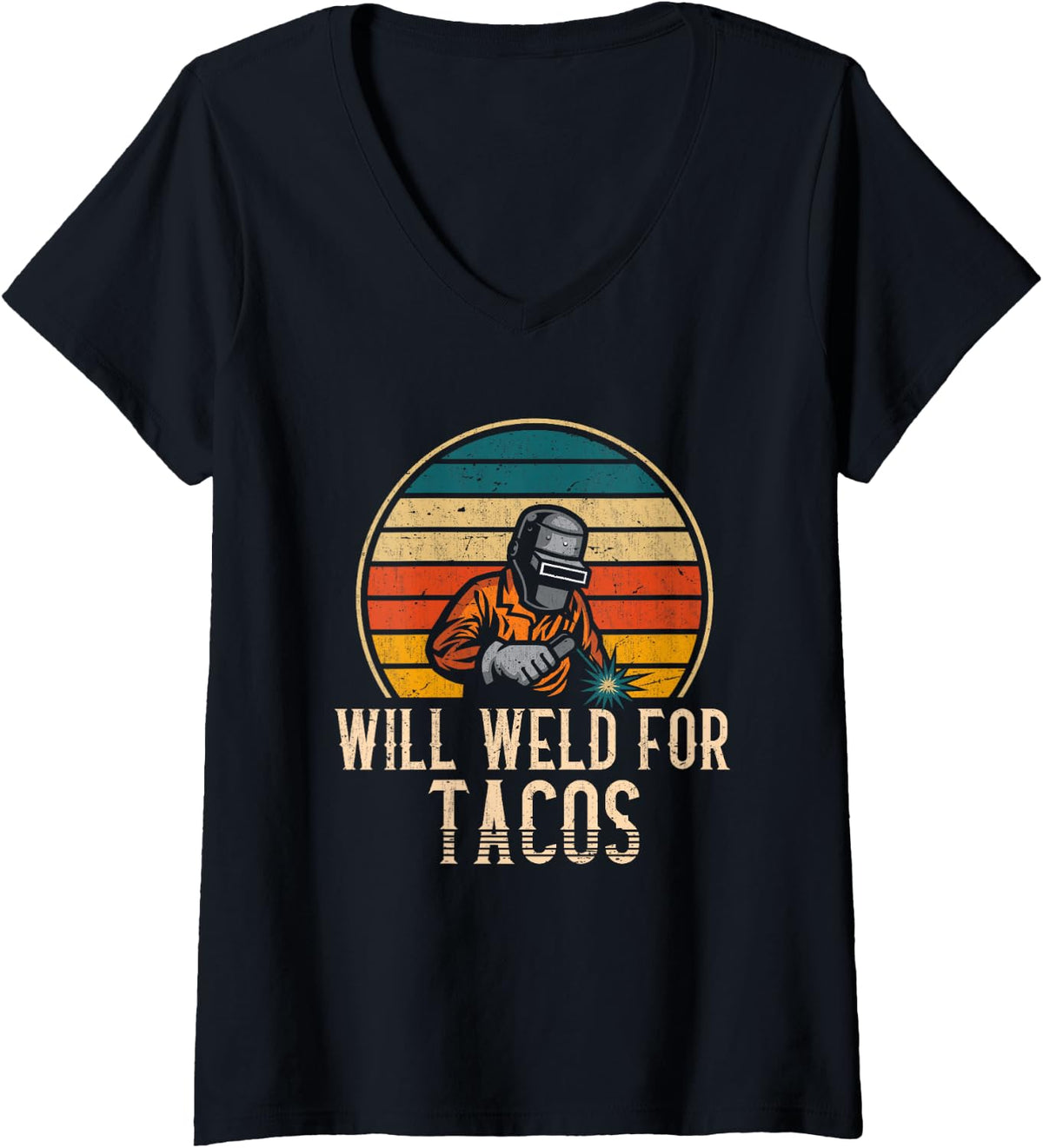 Women's Retro Welder Tacos Lover Weld Steelworker Mexican Welding V-Neck T-Shirt - Black