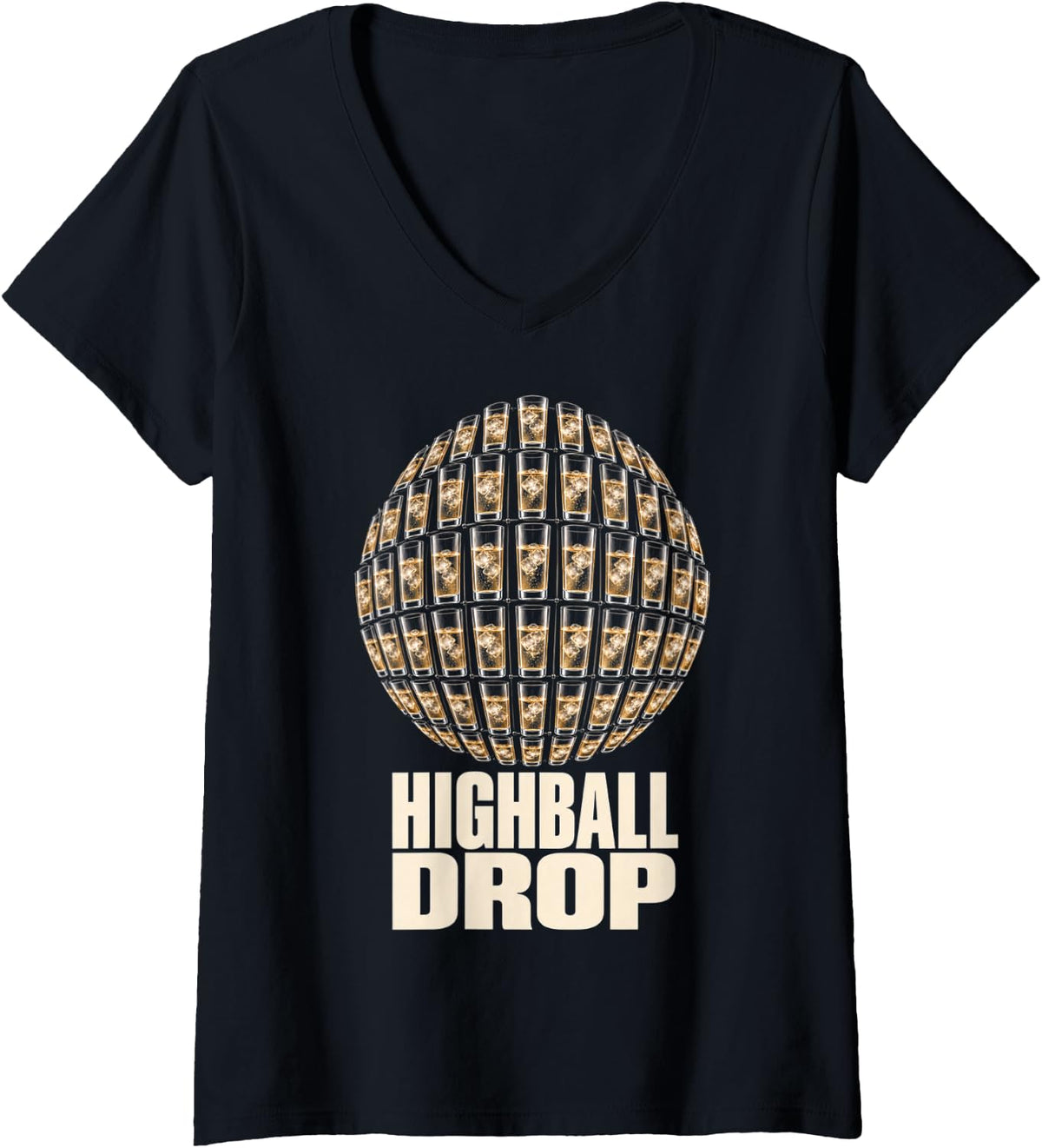 Women's New Years Eve NYE Ball Drop Whiskey Party Booze Celebration V-Neck T-Shirt - Black