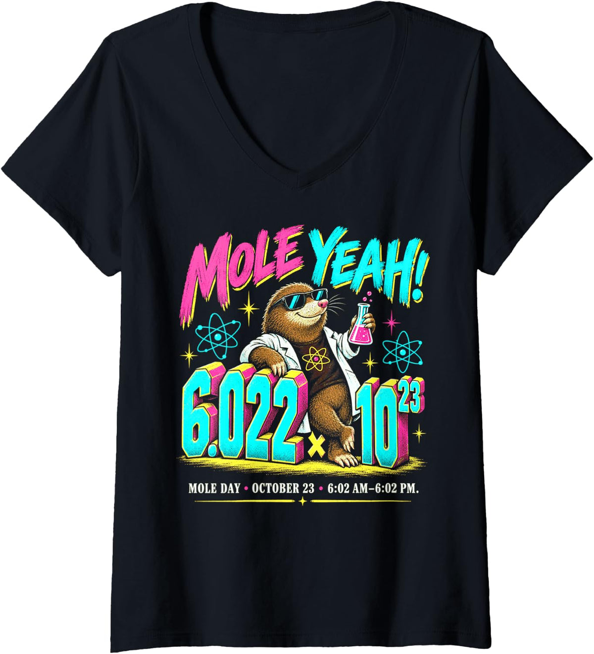 Women's Mole Yeah Avogadro Number Chemistry Science Teacher V-Neck T-Shirt - Black
