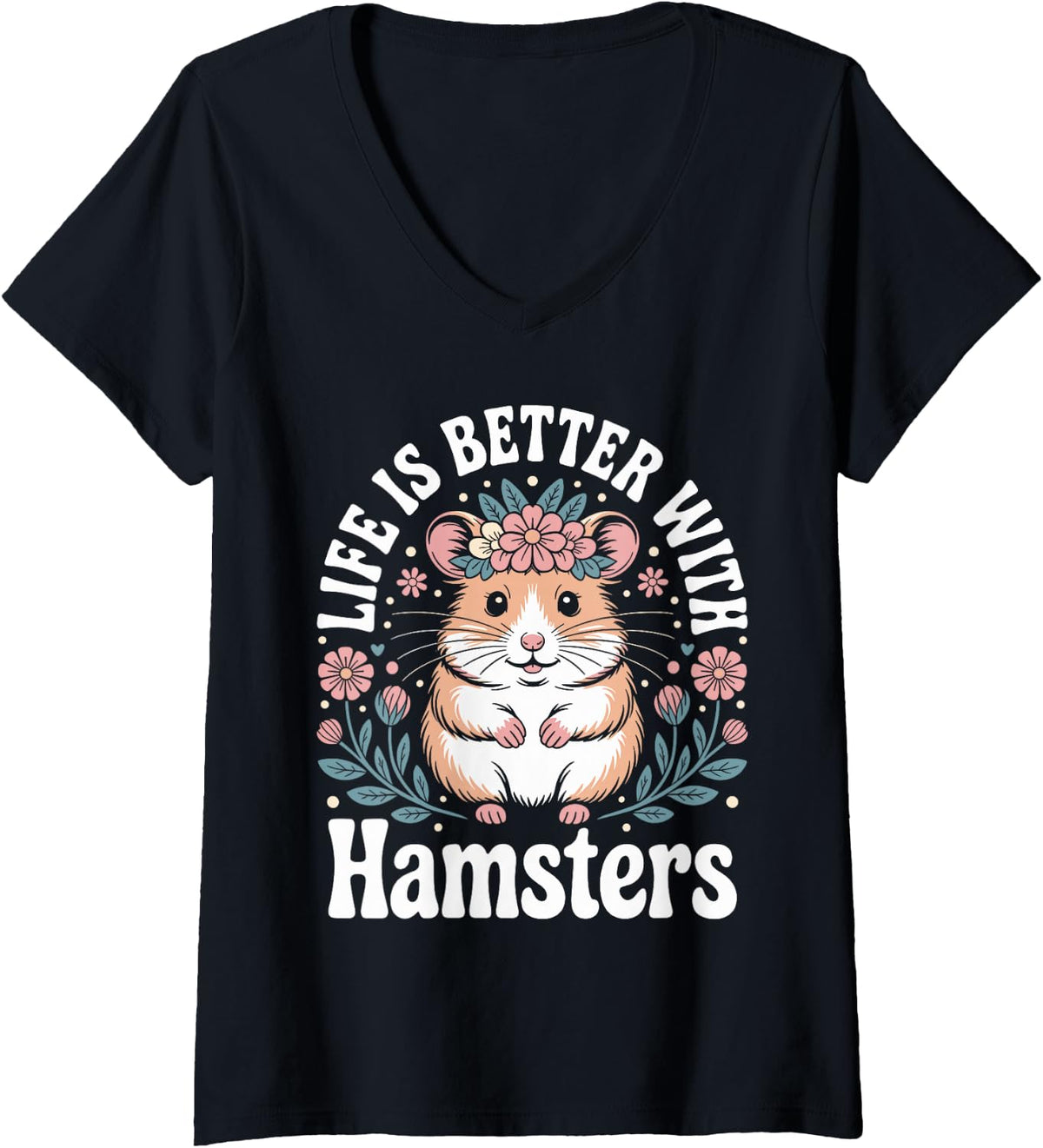 Women's Funny Hamster Life is Better with Hamsters V-Neck T-Shirt - Black