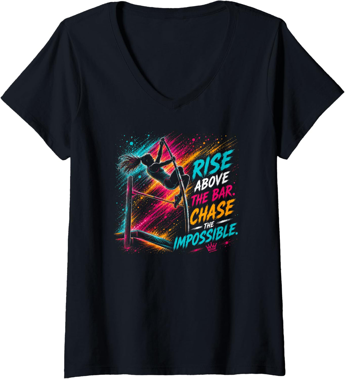 Women's Girls Track Pole Vault Athlete Rise Above Chase Impossible V-Neck T-Shirt - Black