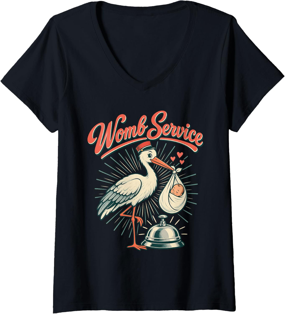Women's Womb Service OBGYN Medical Assistant Stork Funny V-Neck T-Shirt - Black
