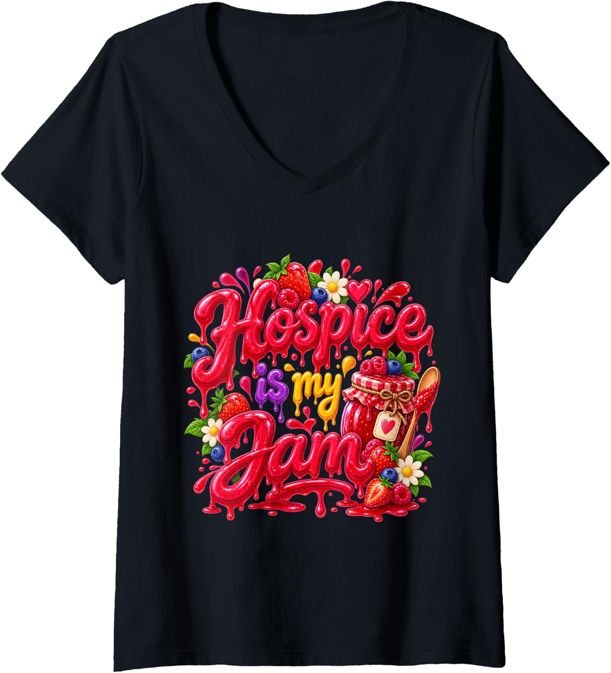 Women's Hospice is My Jam V-Neck T-Shirt - Black