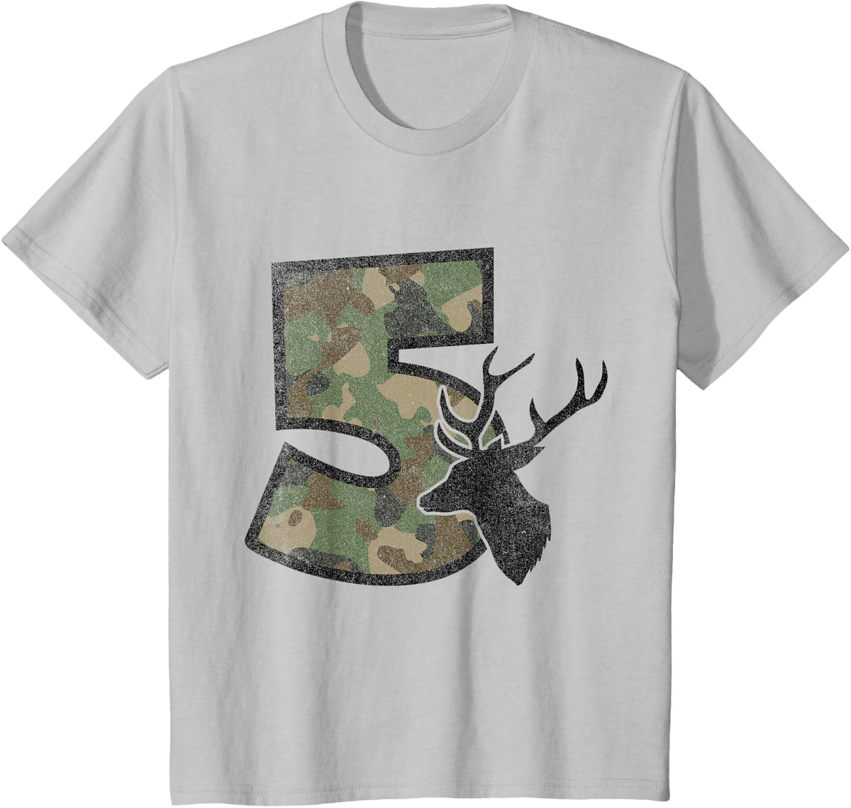 Country Boys Camo 5 Five Year Old Birthday Deer Hunter Theme T-Shirt - Silver Grey