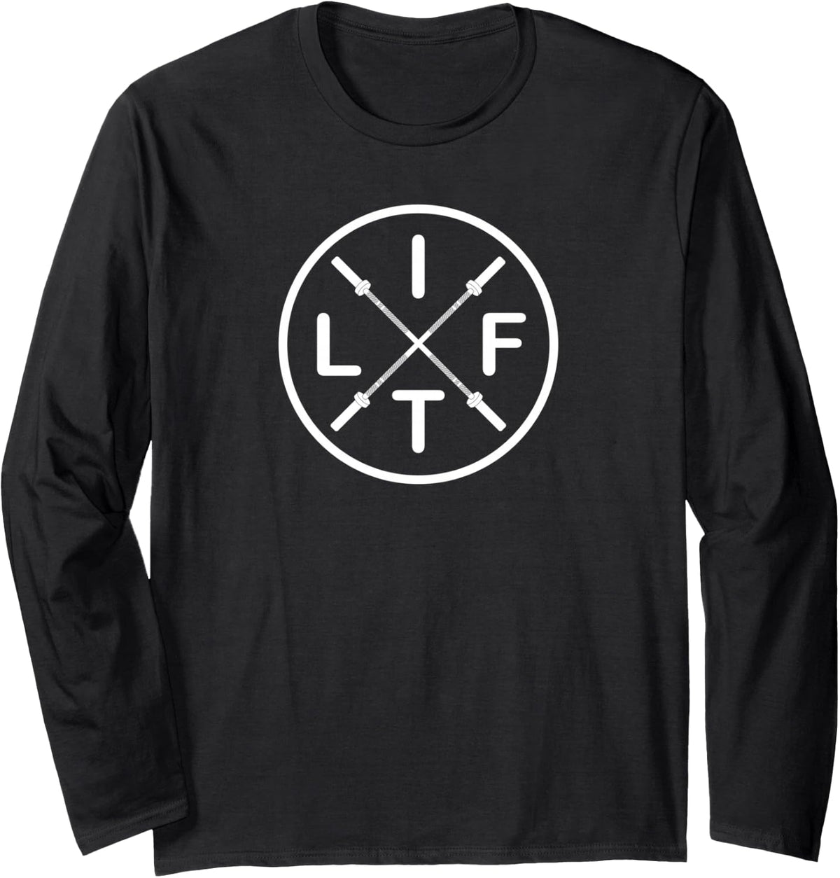 LIFT Weightlifting Fitness Barbells Crossed Circle Long Sleeve T-Shirt - Adult Unisex Black