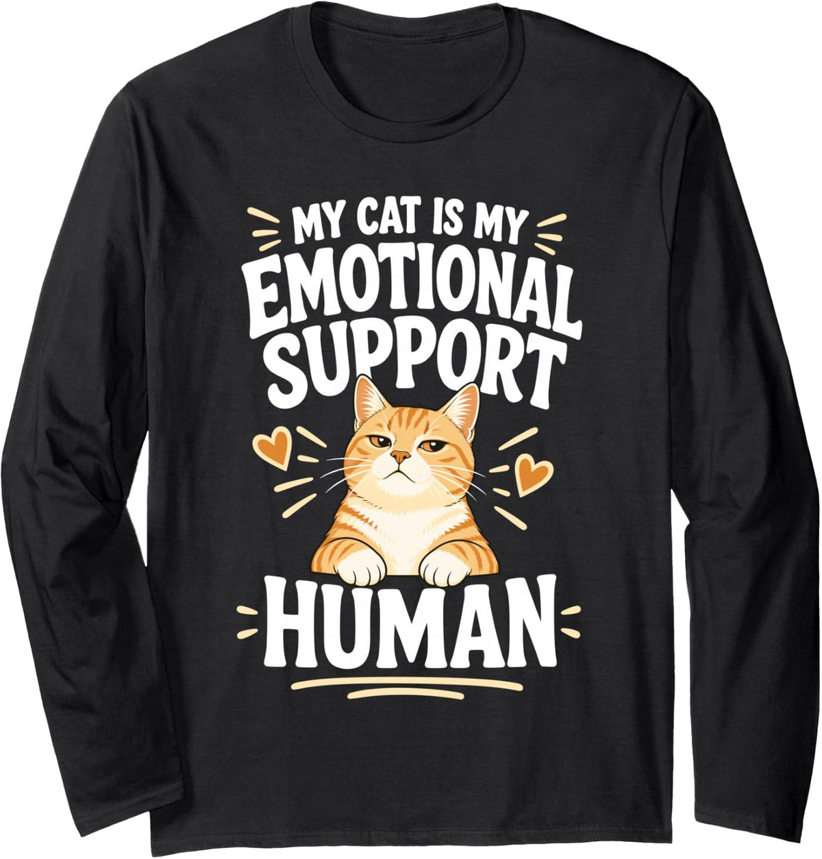 Orange Tabby Cat Cute Kitty Hearts Long Sleeve T-Shirt - Adult Unisex Black