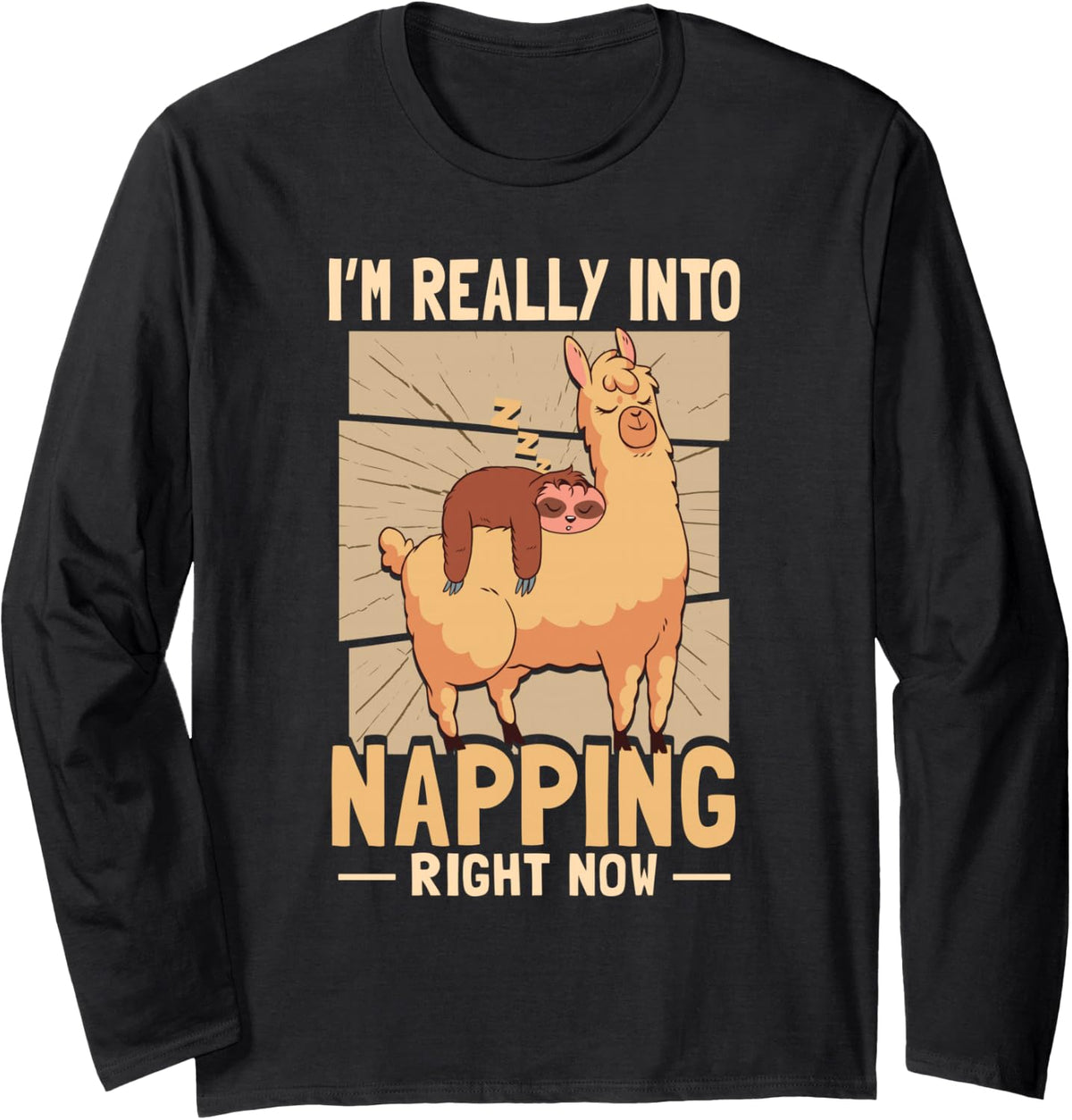 I'm Really Into Napping Right Now Sleep Sloth Alcpaca Llama Long Sleeve T-Shirt - Adult Unisex Black