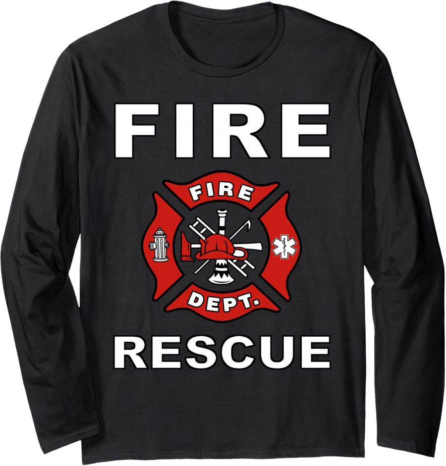 FIRE RESCUE FIRE FIGHTER FIREMAN KIDS YOUTH ADULT BOYS GIRLS Long Sleeve T-Shirt - Adult Unisex Black