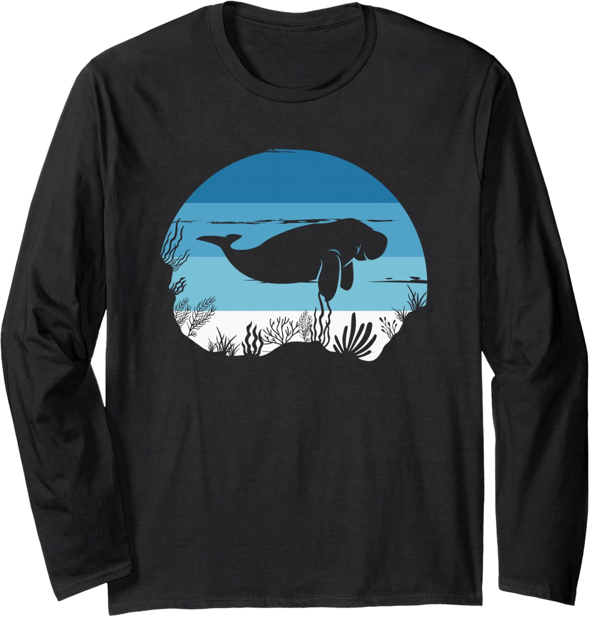 Retro Manatee Long Sleeve T-Shirt - Adult Unisex Black