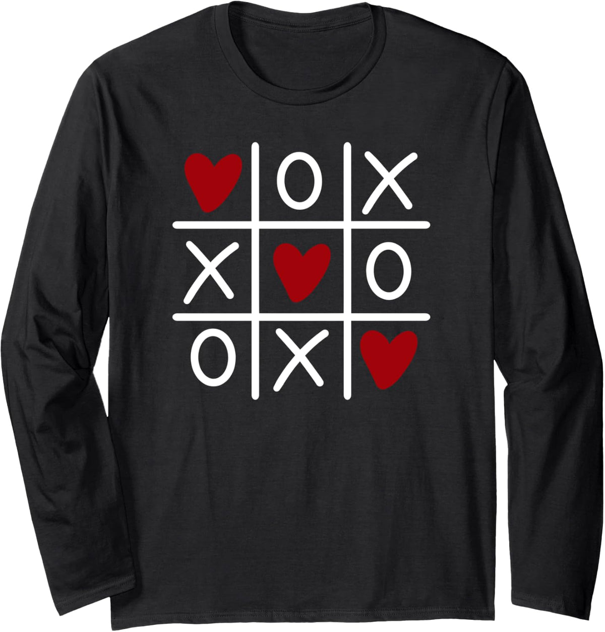 Heart Tic-Tac-Toe Valentine's Day Long Sleeve T-Shirt - Adult Unisex Black