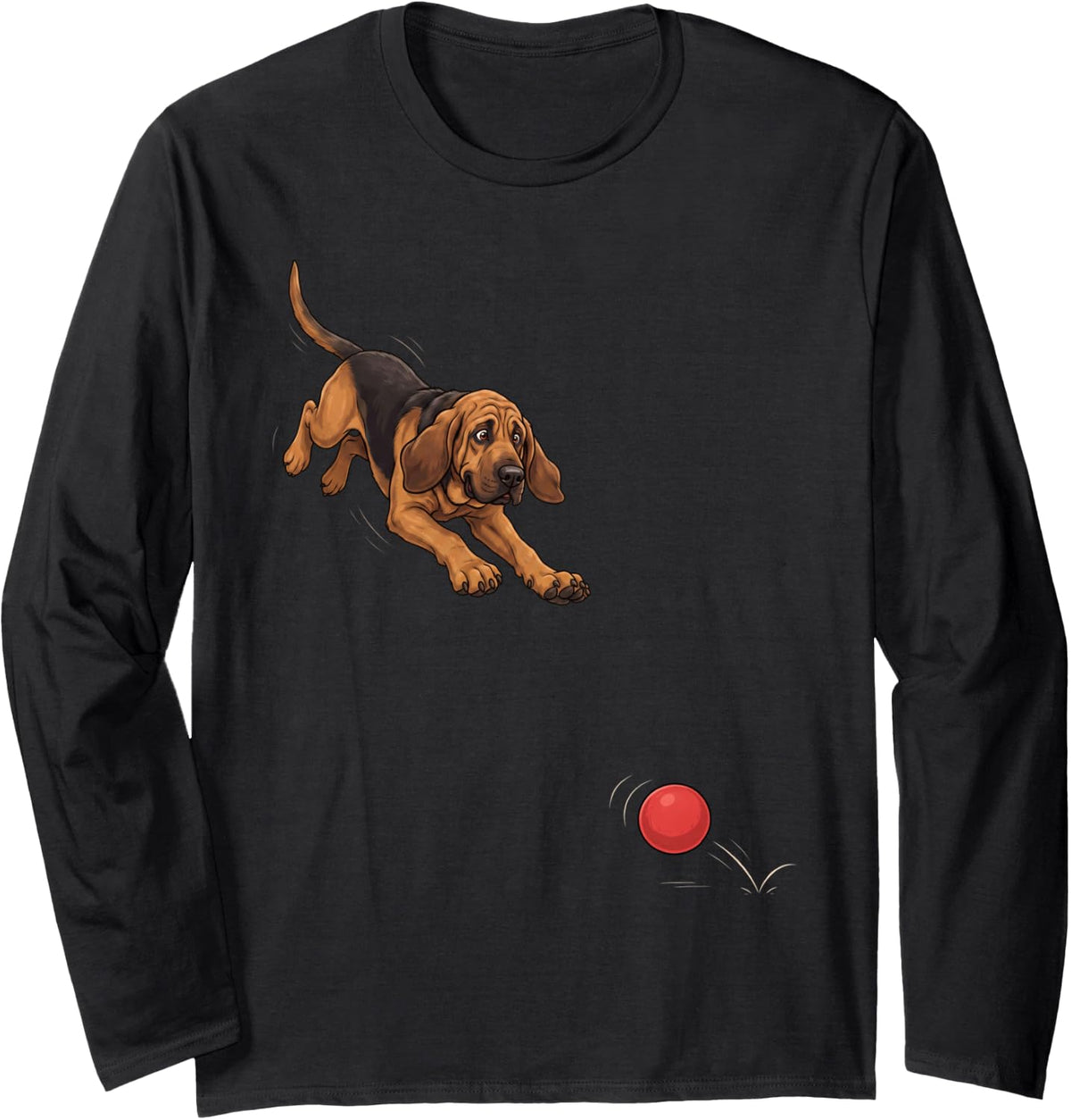 Funny Bloodhound Chasing Ball Dog Humor Long Sleeve T-Shirt - Adult Unisex Black