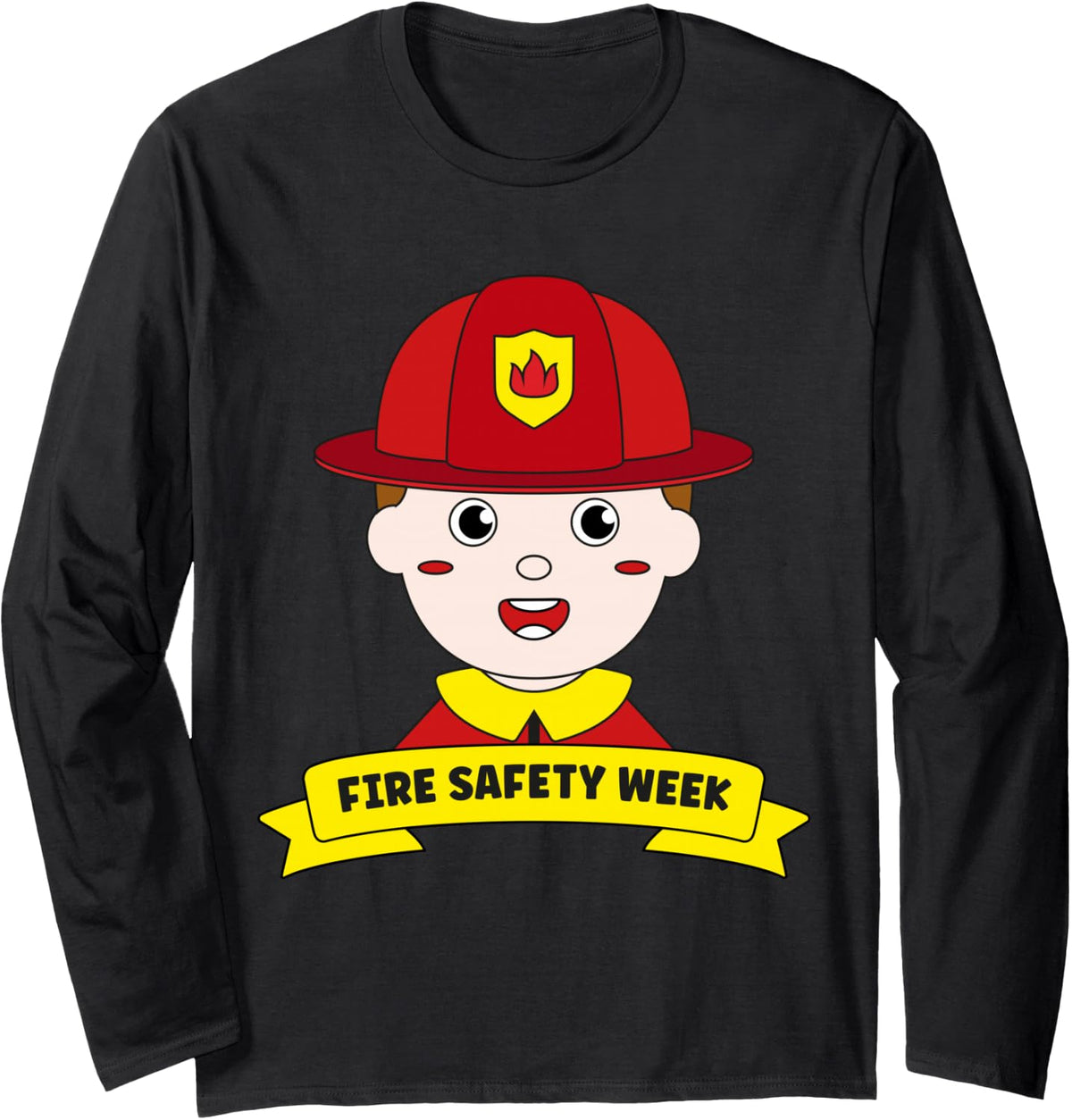 Fire Safety Week Firefighter Prevention Fireman Boy Hero Long Sleeve T-Shirt - Adult Unisex Black