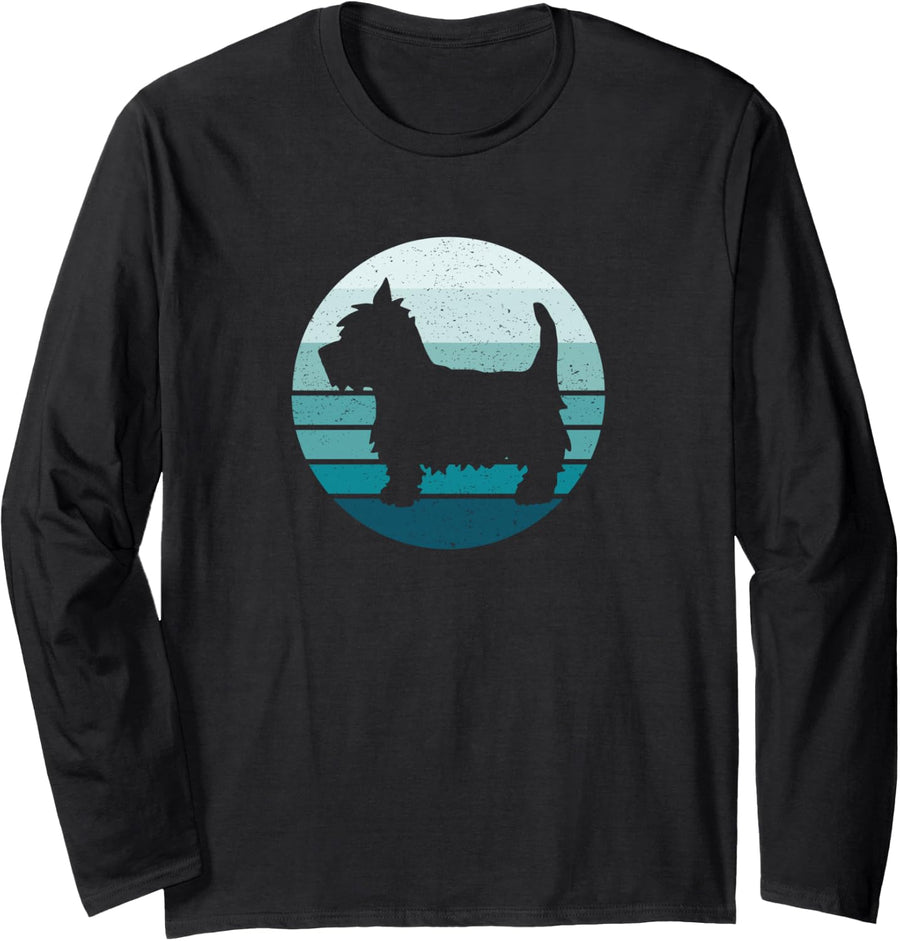 West Highland Terrier, Westie Dog, Vintage Style Long Sleeve T-Shirt - Adult Unisex Black