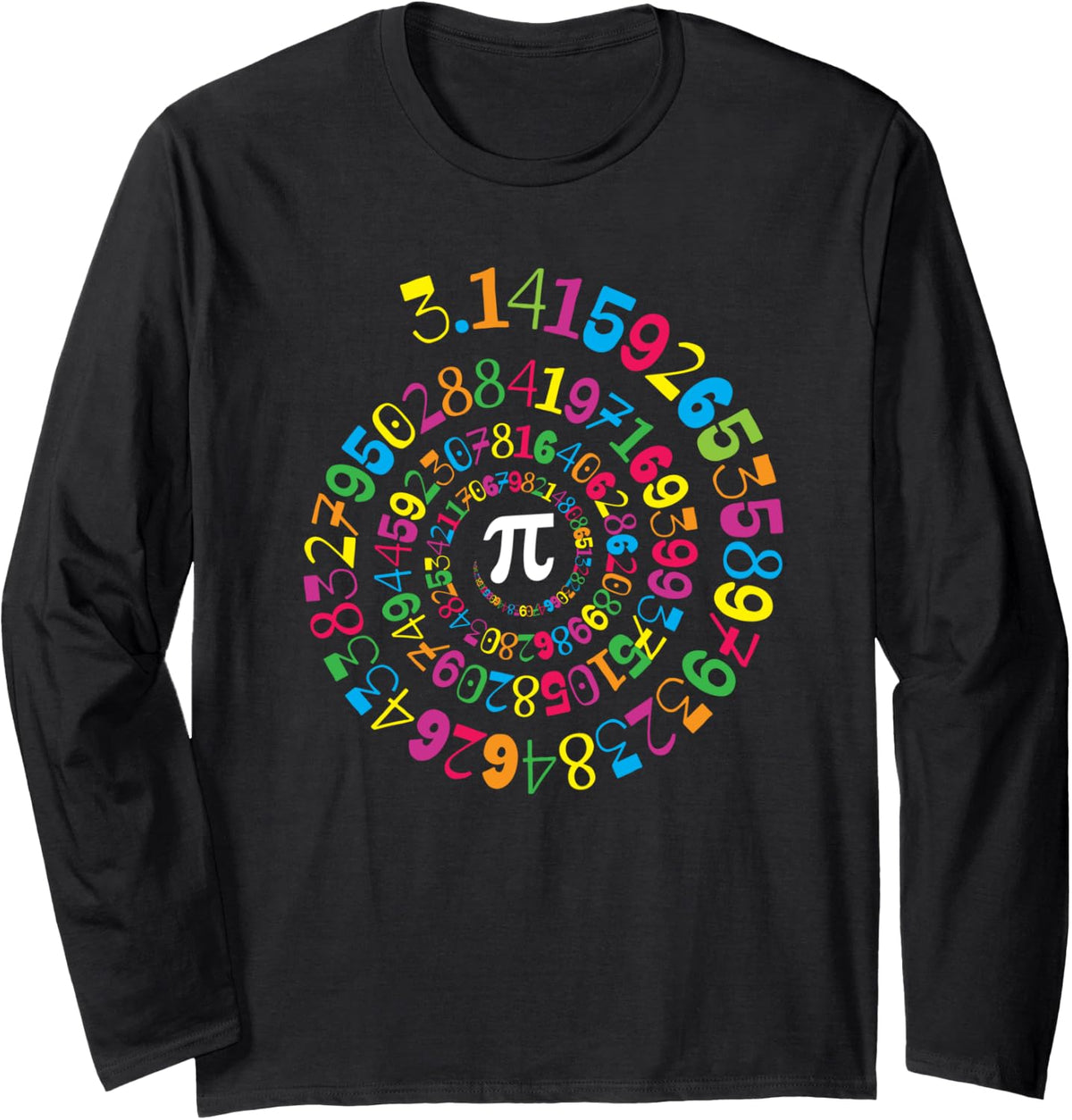 Pi Spiral Novelty Math Geek 3.14 Pi Day Long Sleeve T-Shirt - Adult Unisex Black